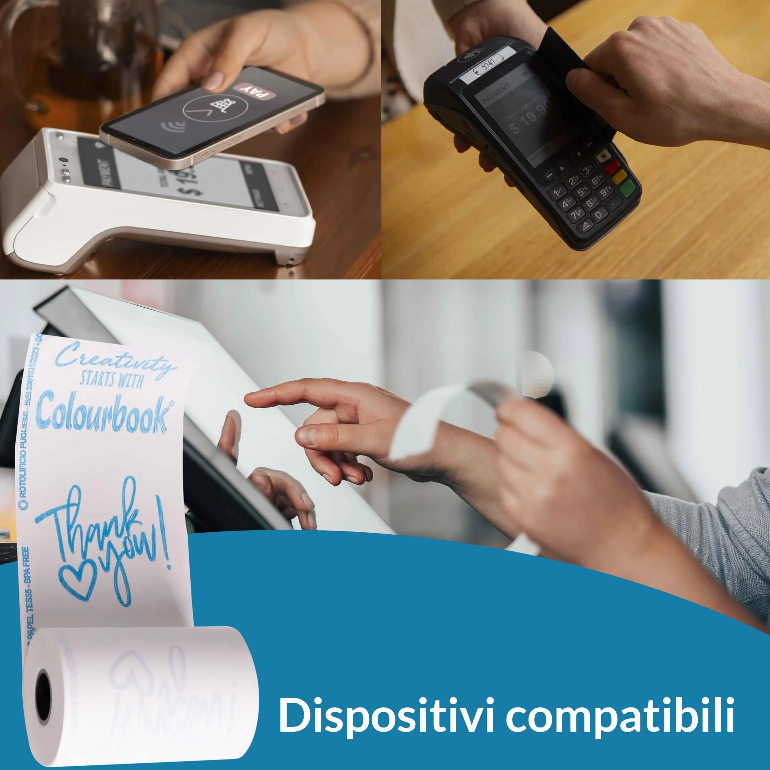 Colourbook 100 Rotoli Carta Termica 57x38 millimetri e 18 metri di lunghezza per POS Nexi, SumUp, Ingenico e Axerve; Omologati Agenzia Entrate; BPA Free