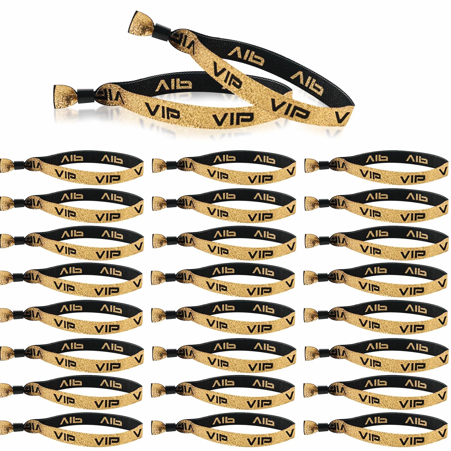 Braccialetti in tessuto VIP nero oro regolabile antistrappo per eventi feste concerti
