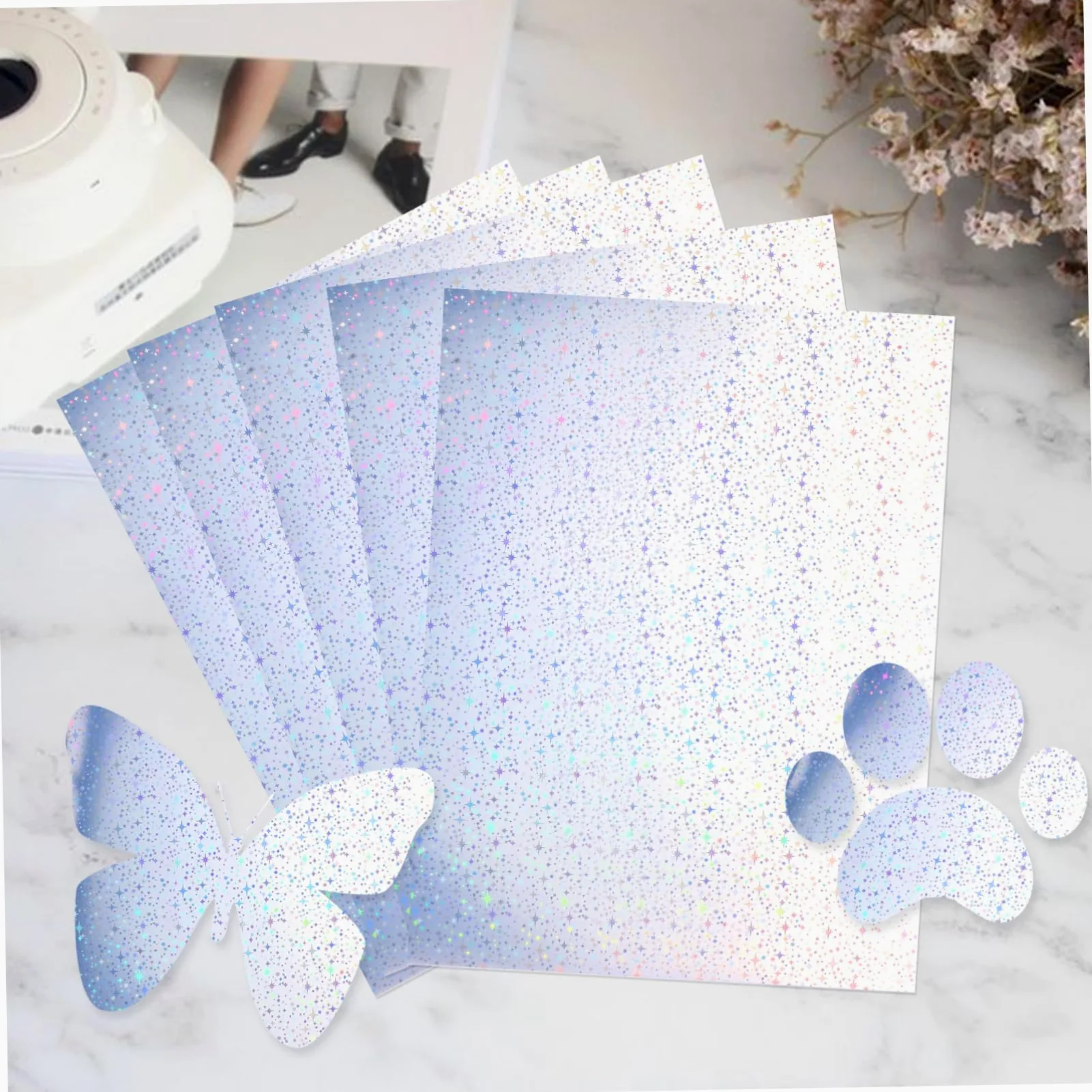 20 Fogli Carta Olografica Autoincollante Stampabile Per Stampante Lucida Glitter Di Carta Da Costruzione Per Etichette e Decalcomanie