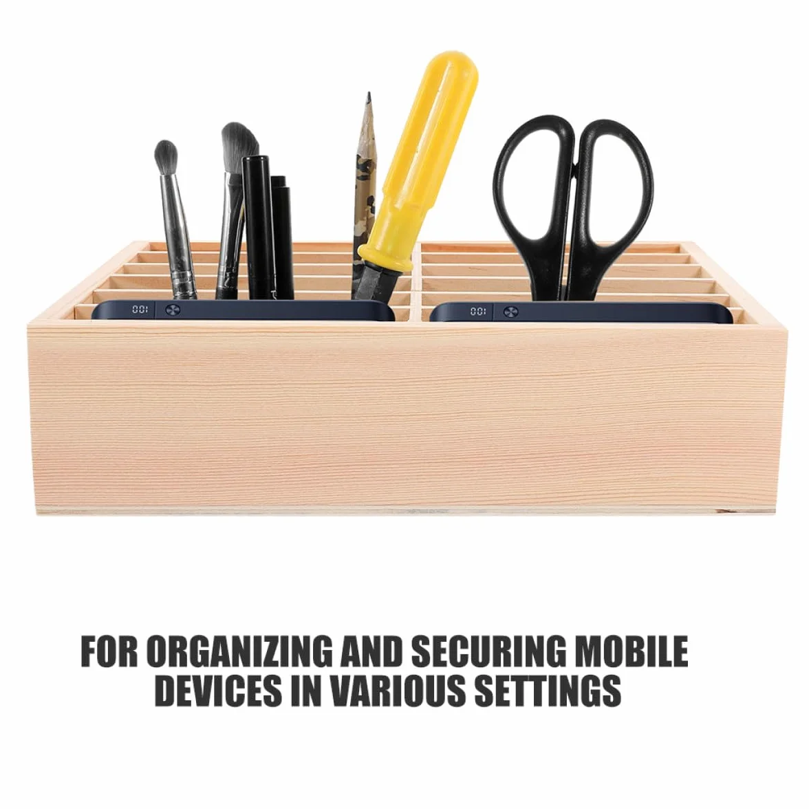 Beavorty Porta Cellulare in Legno 12 Scomparti, Organizer da 2 Pezzi per Ufficio e Riparazione Telefoni, Supporto per Cellulare da Scrivania