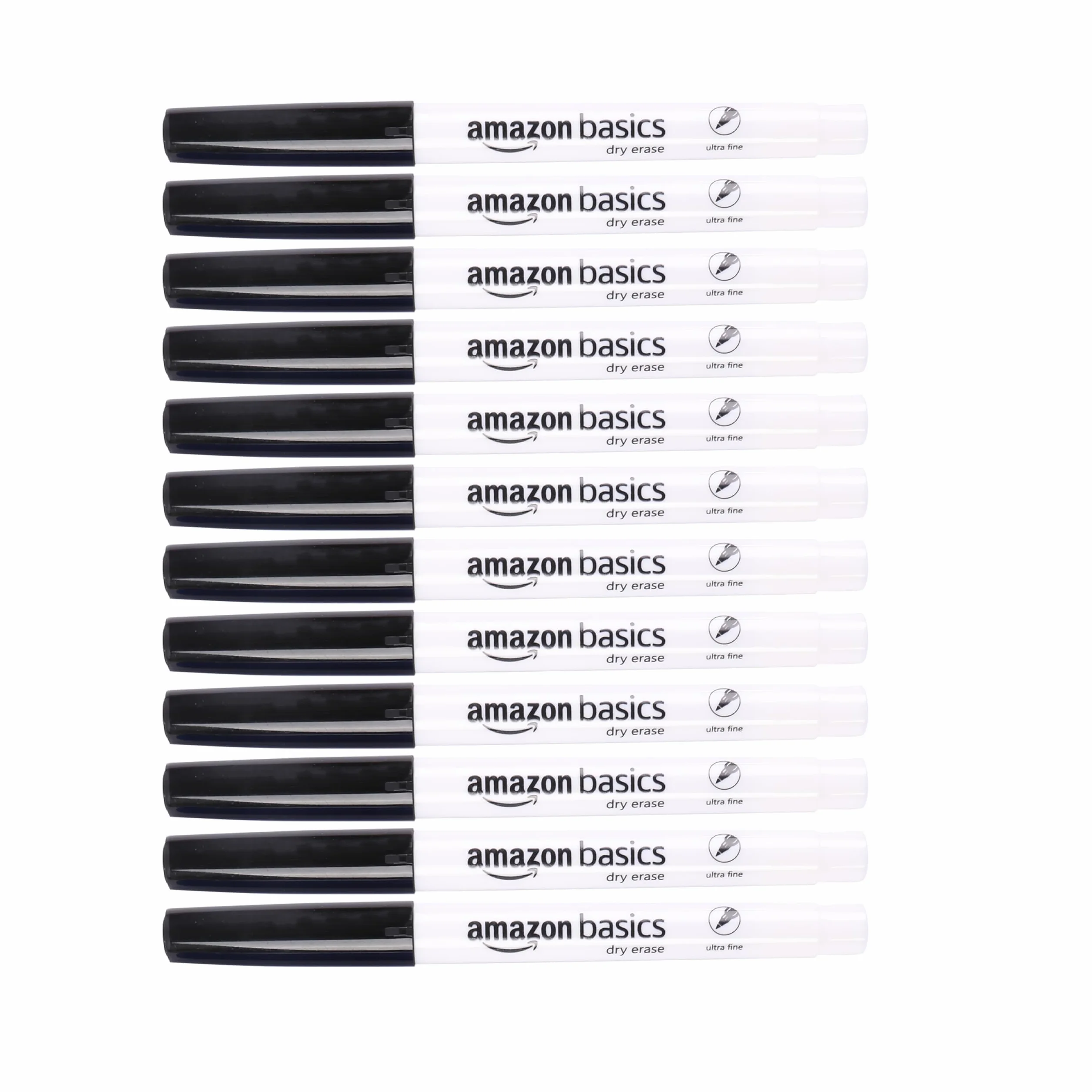 Amazon Basics Low Odor Ultra Fine Tip Dry Erase Markers, Black, 12-Pack