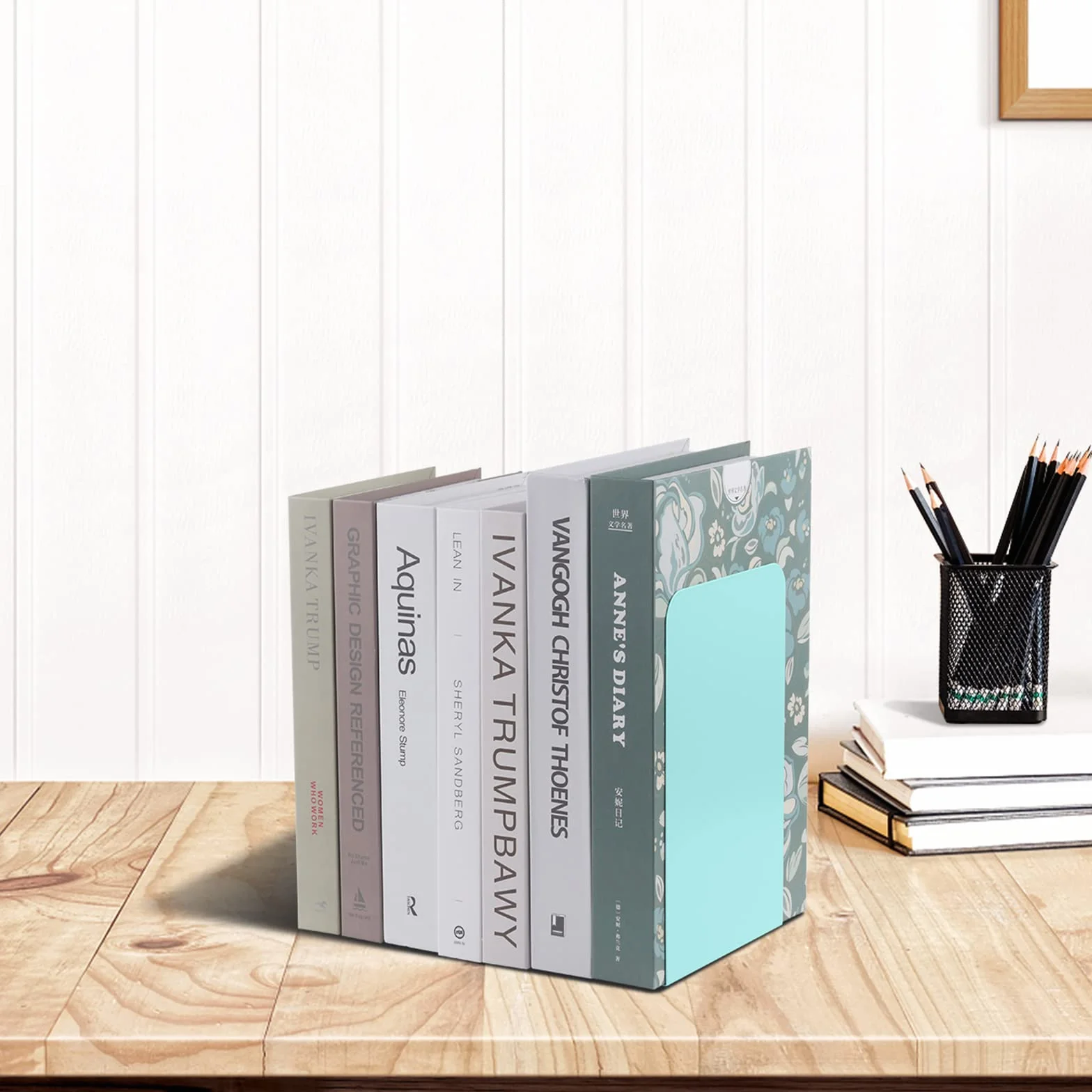 MSDADA Fermalibri per Mensole 2 Paia, Porta Libri da Scrivania per Libreria, Ufficio, Casa, Turchese