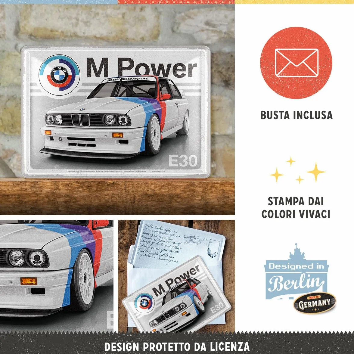 BMW Motorsport Cartolina in latta retrò 10x14 cm M Power E30 Official License Product