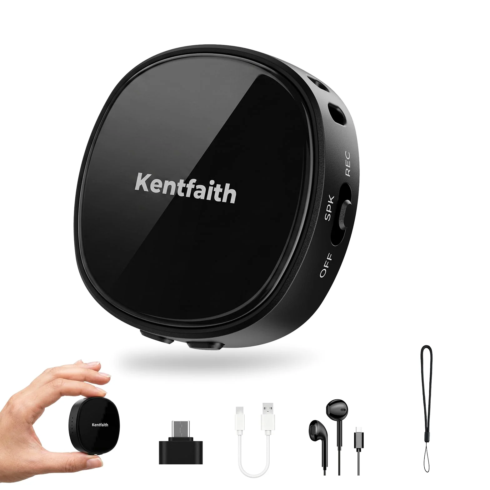 Kentfaith Registratore Vocale 64GB Magnetico con Attivazione Vocale | Riduzione Rumore DSP, Batteria 25H, Type-C port, One-Touch Mini Registratore Vocale per Riunioni Lezioni e Interviste