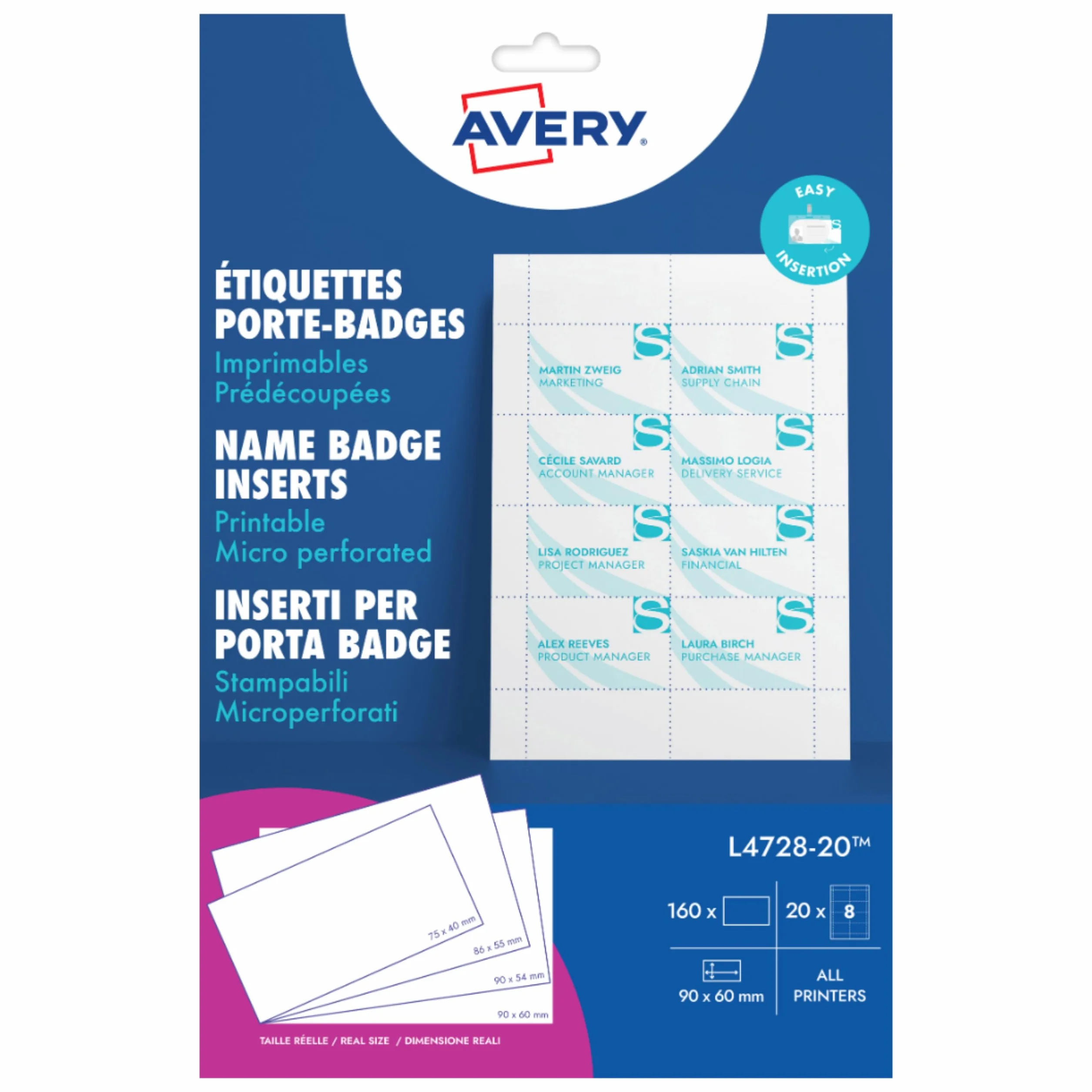 Avery Italia Inserti carta porta badge 60x90mm 160 sztuk do 4822