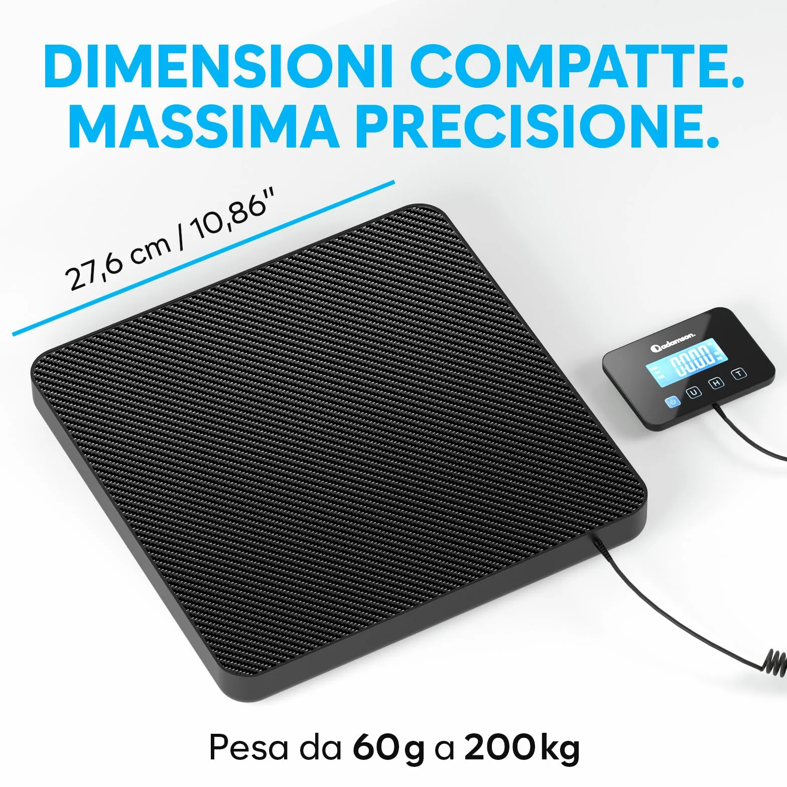 Bilancia Professionale 200 kg/10 g Alta Precisione con Funzione Hold/Tara per Pacchi Bagagli Uso Industriale Nero Opaco