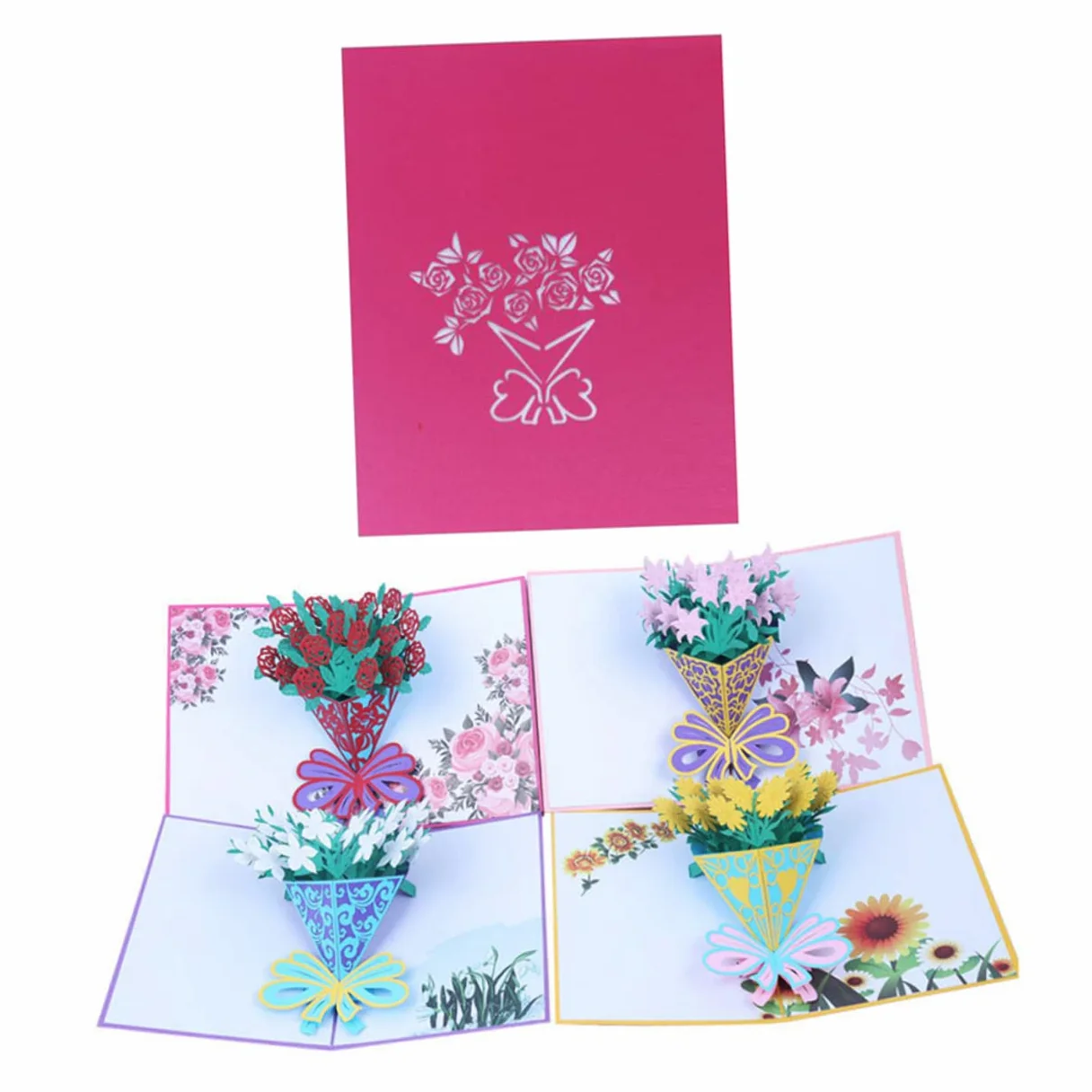 NUOBESTY Bouquet Di 3 Fiori Artificiali Biglietto Dauguri Con Rose Decorazione Per Festival Design 3d Con Rose Carta Creativa Per Amici