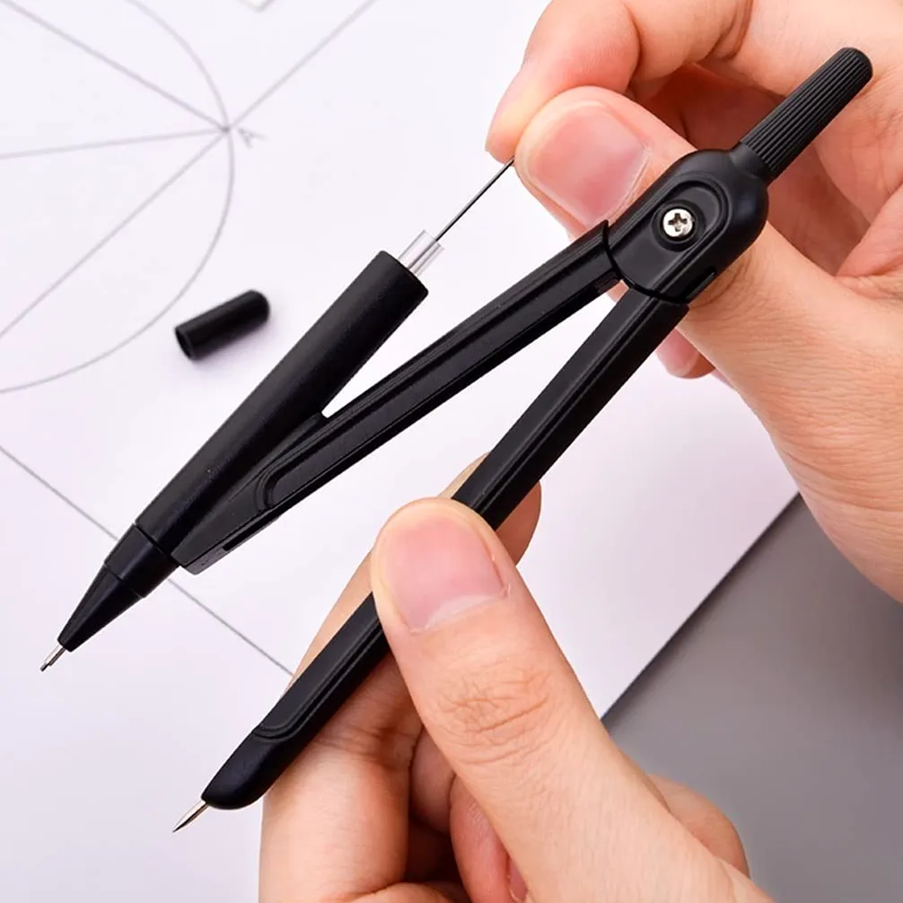 BATLAM Bussola Kit di Geometria Geometria Nera Set di Matematica Bussola e Matita Strumenti da Disegno per Studenti Cancelleria Bussola Bussola Disegno Goniometro Set di Bussole (Color : 1pcs) (1pcs)