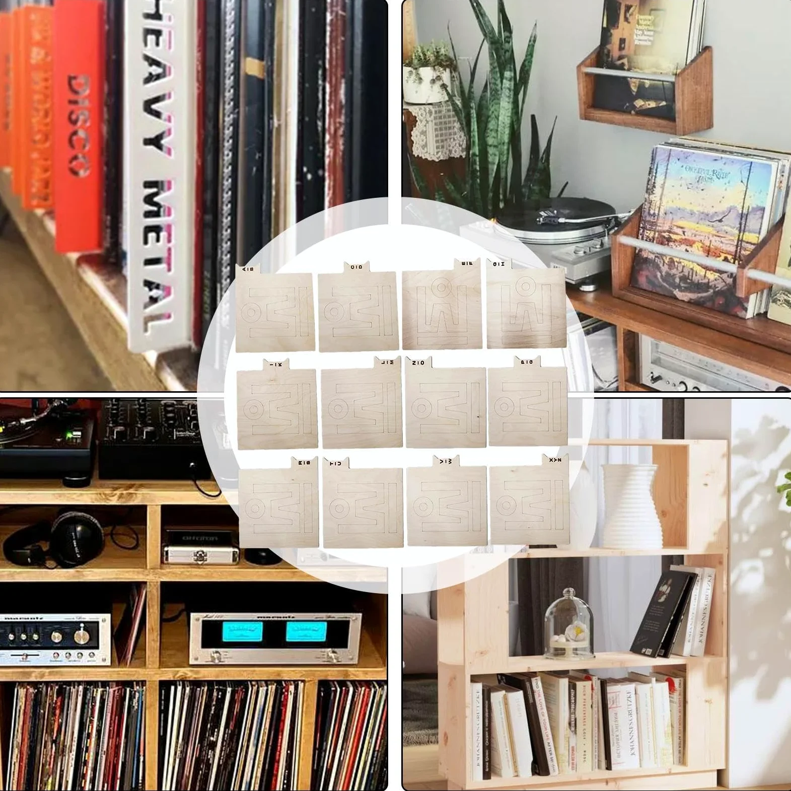 Divisori 'indice di Binder, separatore record di lettere alfabeti di | stoccaggio in legno | Allineamento verticale e orizzontale a faccia singola, 12 pezzi LP Dividers per libreria
