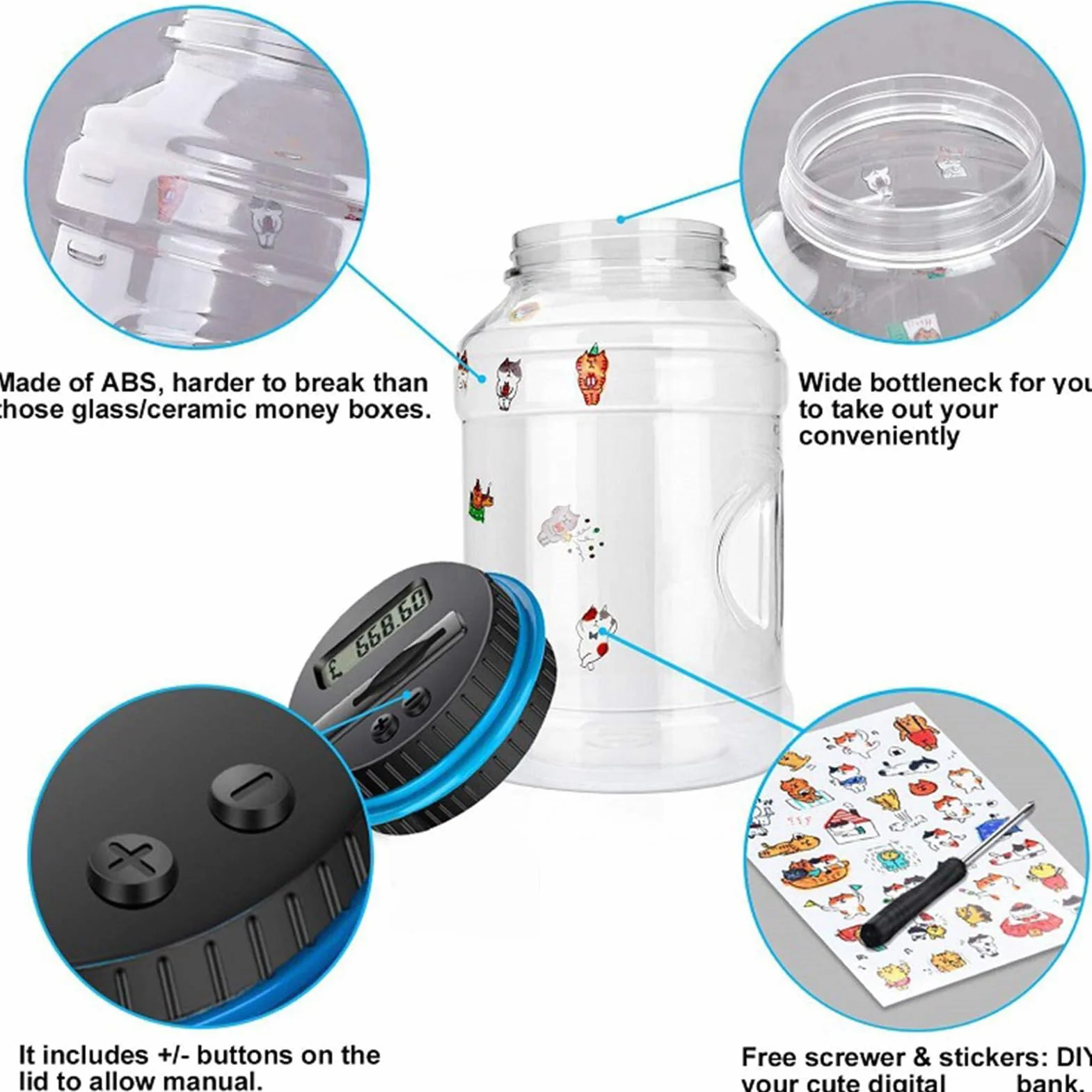 Salvadanaio Digitale,1.8L Portamonete Elettronico Digitale con Schermo LCD Contatore, Salvadanaio Scatola Contamonete Euro Miglior Regalo