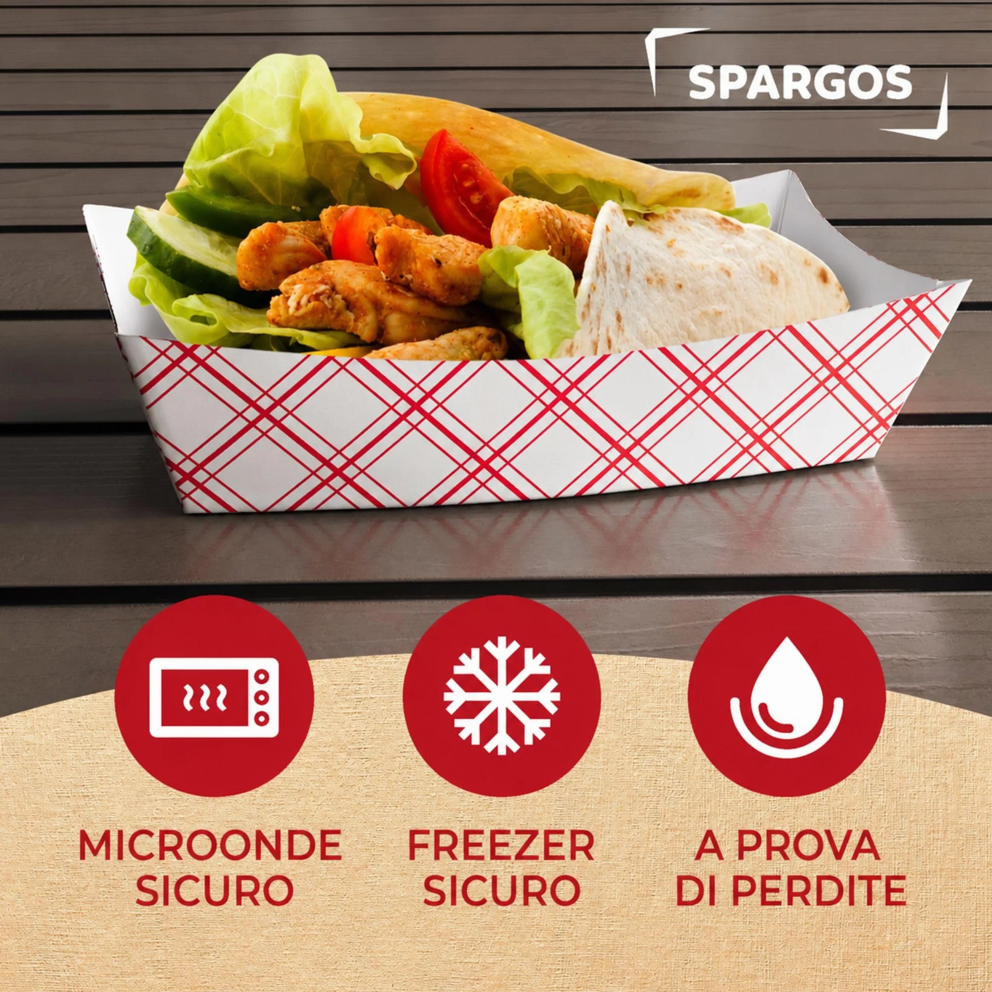 SPARGOS Food Boats Vassoi per alimenti 250 pezzi 1,4 kg carta rossa e bianca a prova di perdite congelatore usa e getta