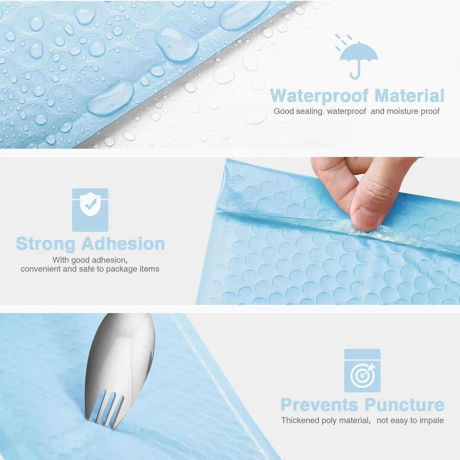 Metronic 6x10 Inch Bubble Mailers 100 Pack, Self-Seal Bubble Mailer, Waterproof Padded Envelopes,Shipping Envelopes,Cushioning for Shipping,Small Items,Jewelry Makeup Supplies,Packaging, Light Blue