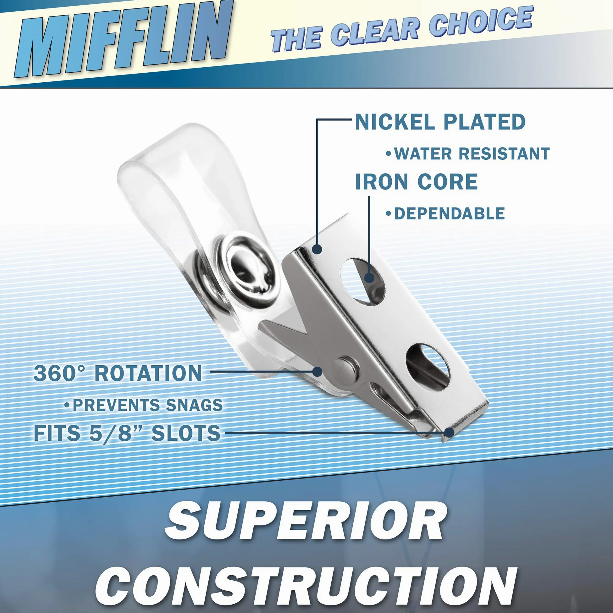 Mifflin plastica trasparente orizzontale nome tag badge e porta badge di metallo clip 250 Pack Clear