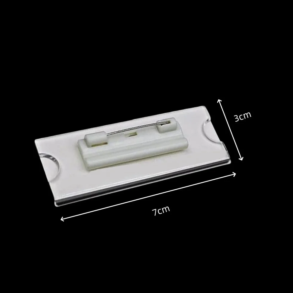 Acrylic Portanome Badge 70 x 30 mm Trasparente con Spilla