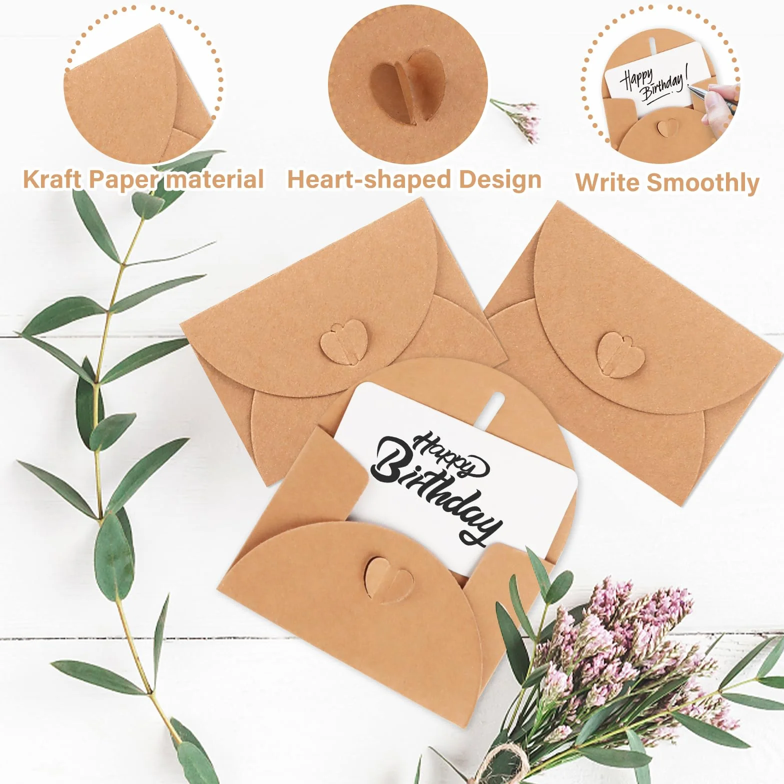 Buste di Carta Kraft 10x7 cm con Chiusura a Cuore, 100 Pezzi per Carte Regalo Fai da Te