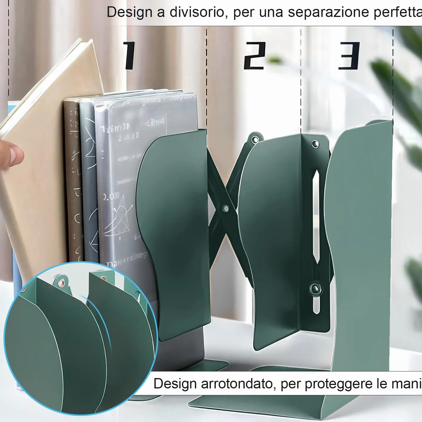 DARUITE Regolabili in Metallo Antiscivolo Fermalibri Biblioteca Verde 50 cm