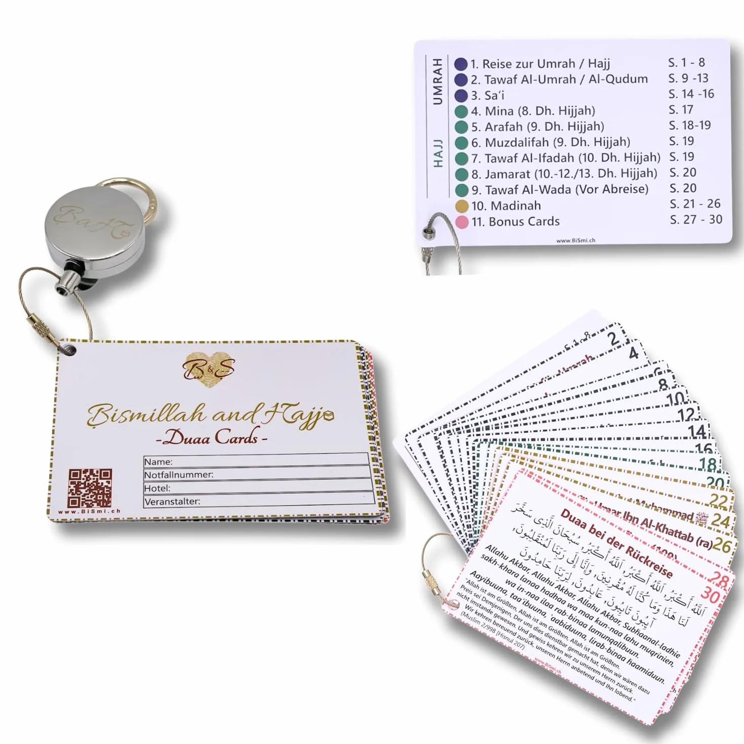 Bismillah and Hajj Duaa Cards & Guide per Hajj e Umrah con Supporto per Badge Argento