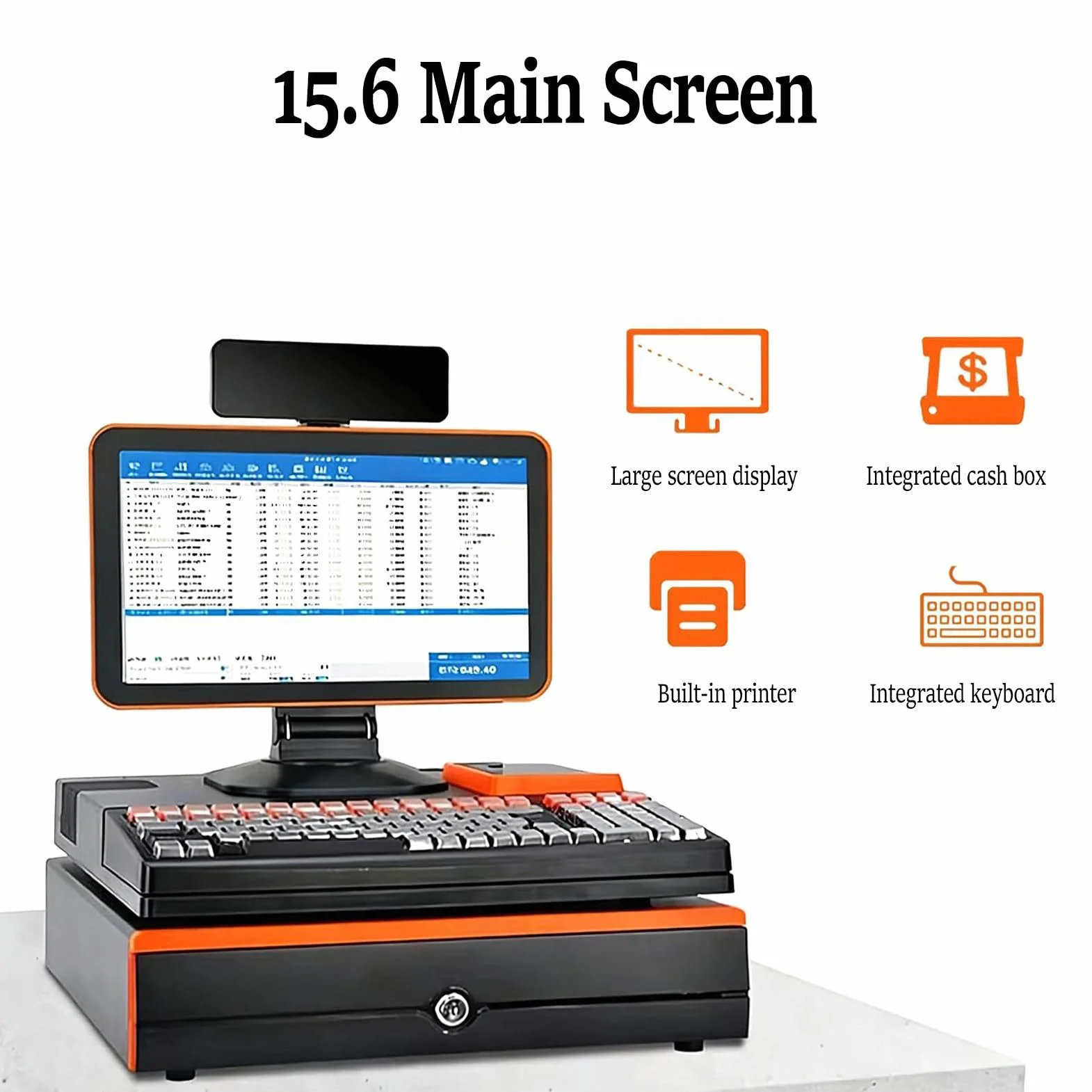 Pos all-in-One per Il Retail, Registratore di Cassa Smart con Touchscreen, Schermo Singolo O Doppio, con Lettore di Codici A Barre, Stampante E Cassetto Portadenaro White-SingleDisplay