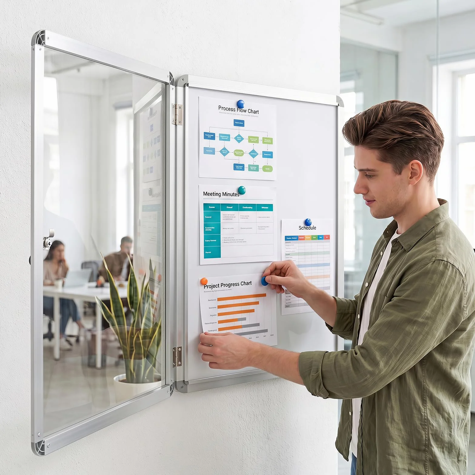 COSTWAY Bacheca Magnetica per Esterno, Bacheca da Parete con Lavagna, Pannello in PET Trasparente, Chiave e Telaio Leggero in Alluminio, per Ufficio, Condominio e Aziendale (Argento,66 x 51 cm)