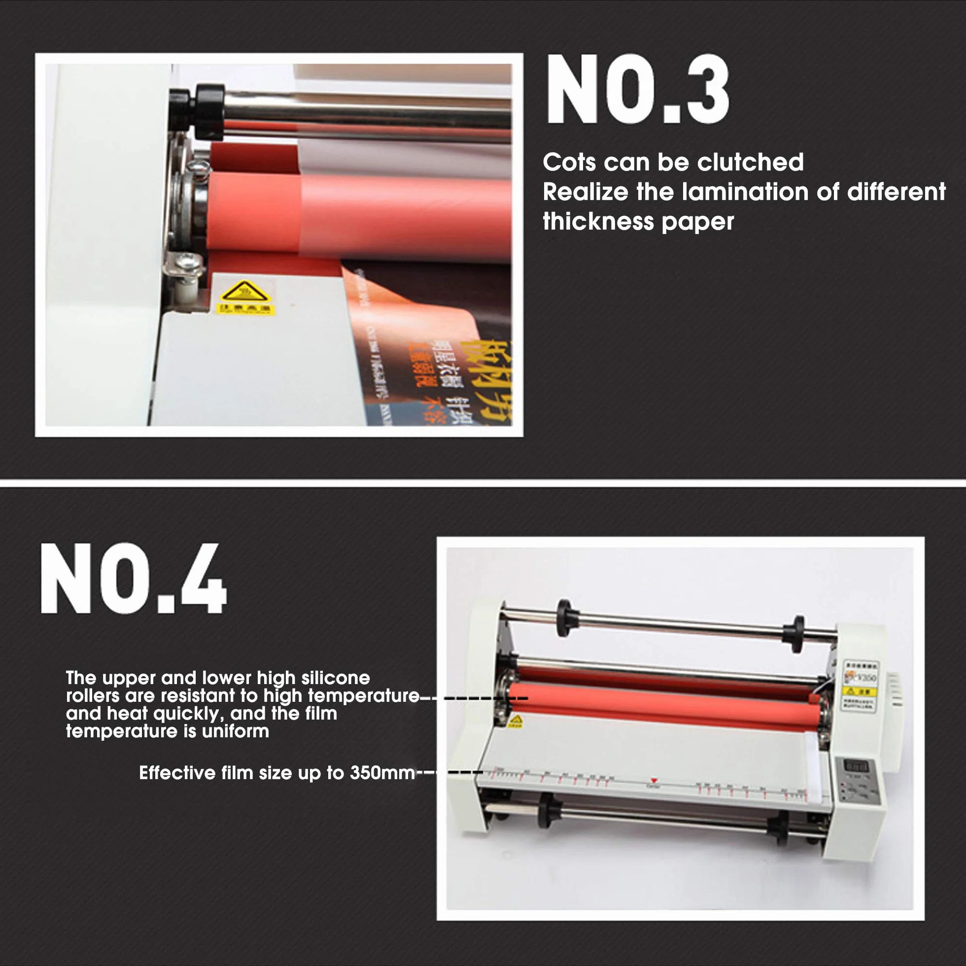 Laminatrice di riempimento a freddo a caldo, macchina di laminazione termica su un lato e su due lati con controllo della temperatura per documenti, foto, schede Max. Larghezza 35 cm