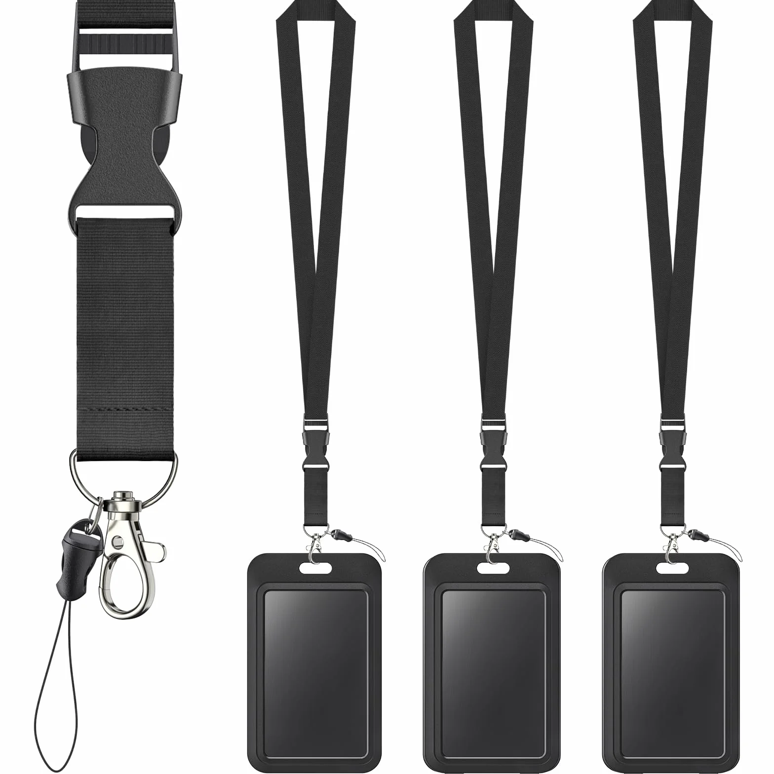 Uniclife Porta Badge Scorrevole Rigido Nero in Plastica Custodia Protettiva per Carte con Fibbia in Metallo e Clip, 3 Pezzi