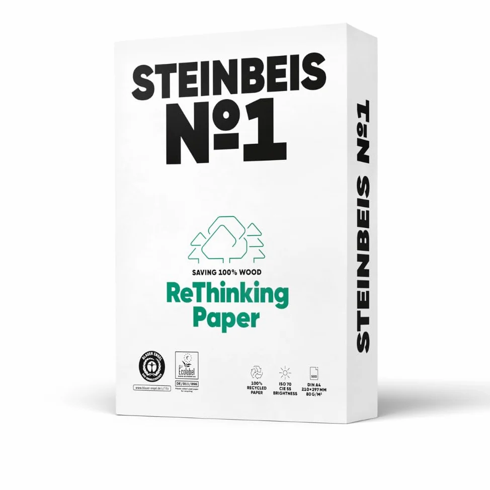 Steinbeis No. 1 carta per stampante – 2500 (5 x 500) fogli DIN A4 da 80 g/m², bianco e senza cloro, carta per fotocopiatrici di alta qualità ISO 70/CIE 55