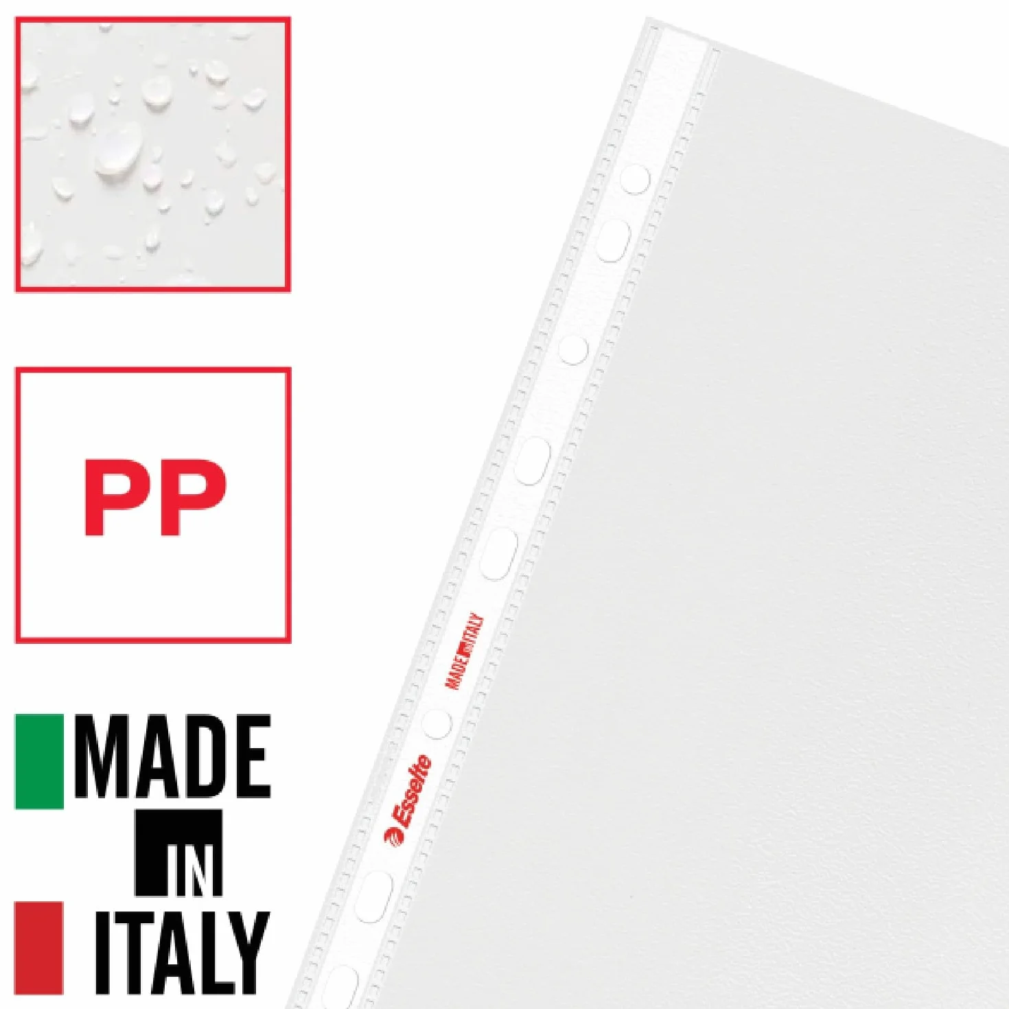 Esselte OXFORD SMART Buste per raccoglitori a perforazione universale A4 De Luxe, 300 pezzi (6 x 50), PP Lucido, con Scatola Multiuso