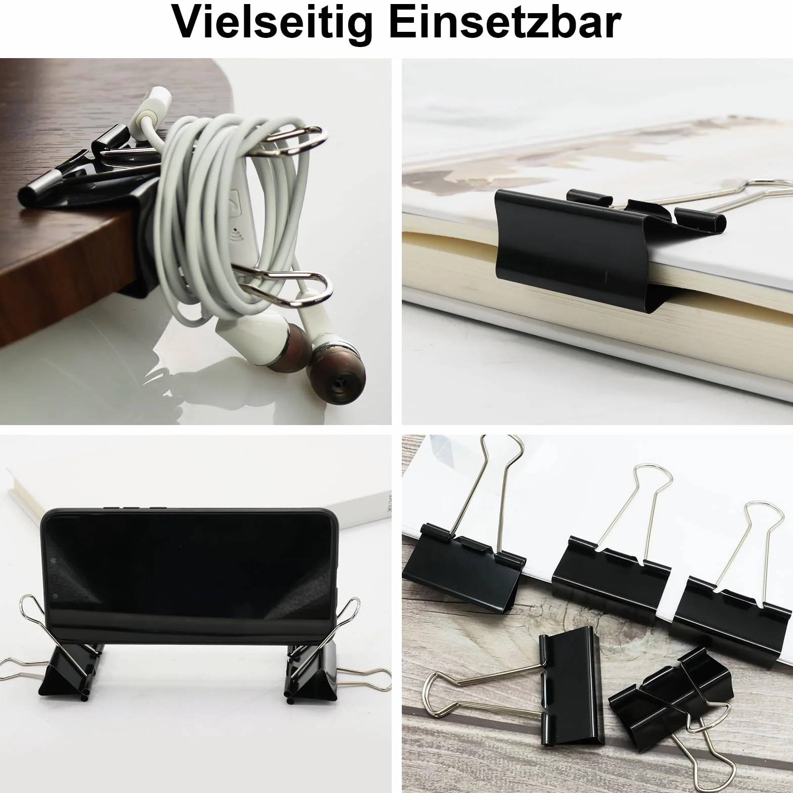Mollette Pieghevoli Nere Set 115 – 15 mm, Metallo, Multiuso, Binder Clips per Ufficio Scuola Casa