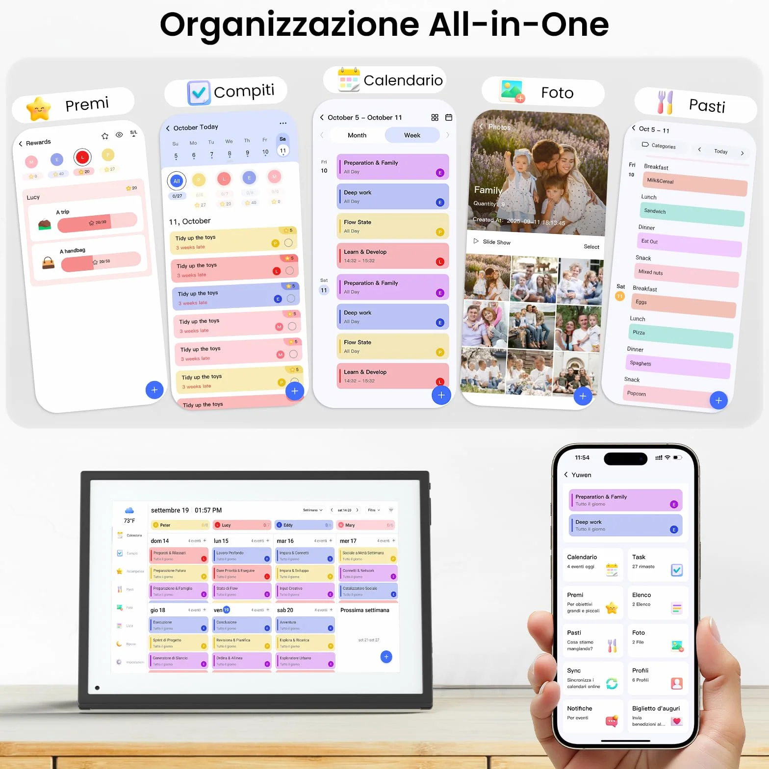 NEWYES 10,1" Calendario Digitale da Tavolo 2026, Agenda Familiare con Touchscreen Interattivo e Cornice Digitale Adatta per Camere da Letto, Cucine e Uffici, ADHD Planner