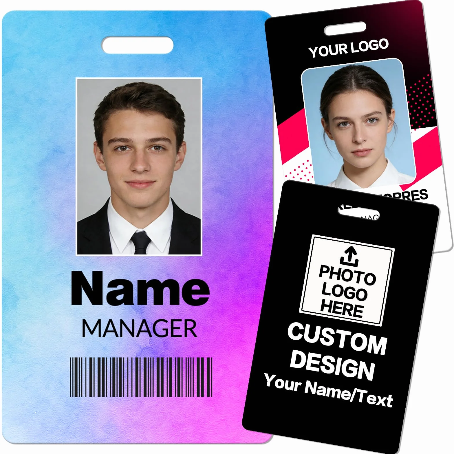 Badge identificativo personalizzato con cordino, stampa fronte/retro, per lavoro ufficio studente