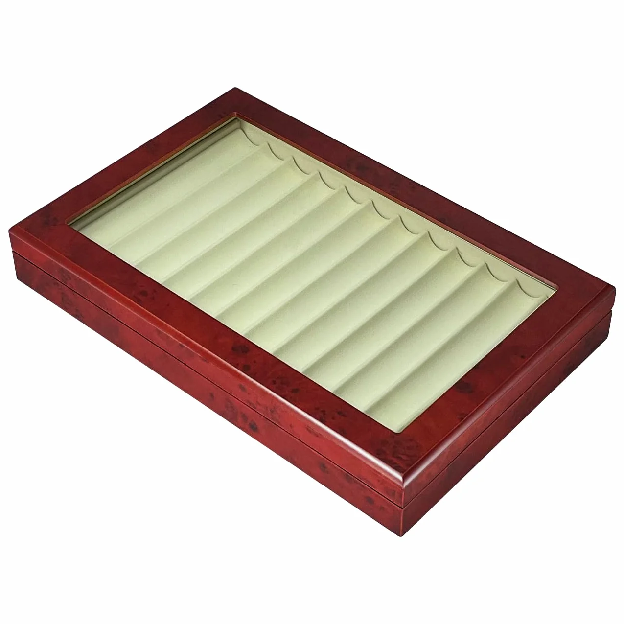 MR Maestro Relojero - Scatola Portapenne con vetrina per 12 penne in legno Noce | Espositore penne stilografiche | Portapenne da esposizione | Raccoglitore collezioni | Ciliegia, legno
