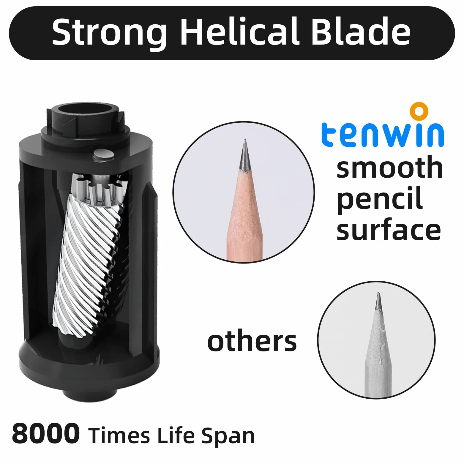 Tenwin - Temperamatite elettrico ricaricabile, completamente automatico per matite da 7 a 11,5 mm, temperamatite a mani libere per matite colorate, ingresso e uscita automatica, punte regolabili