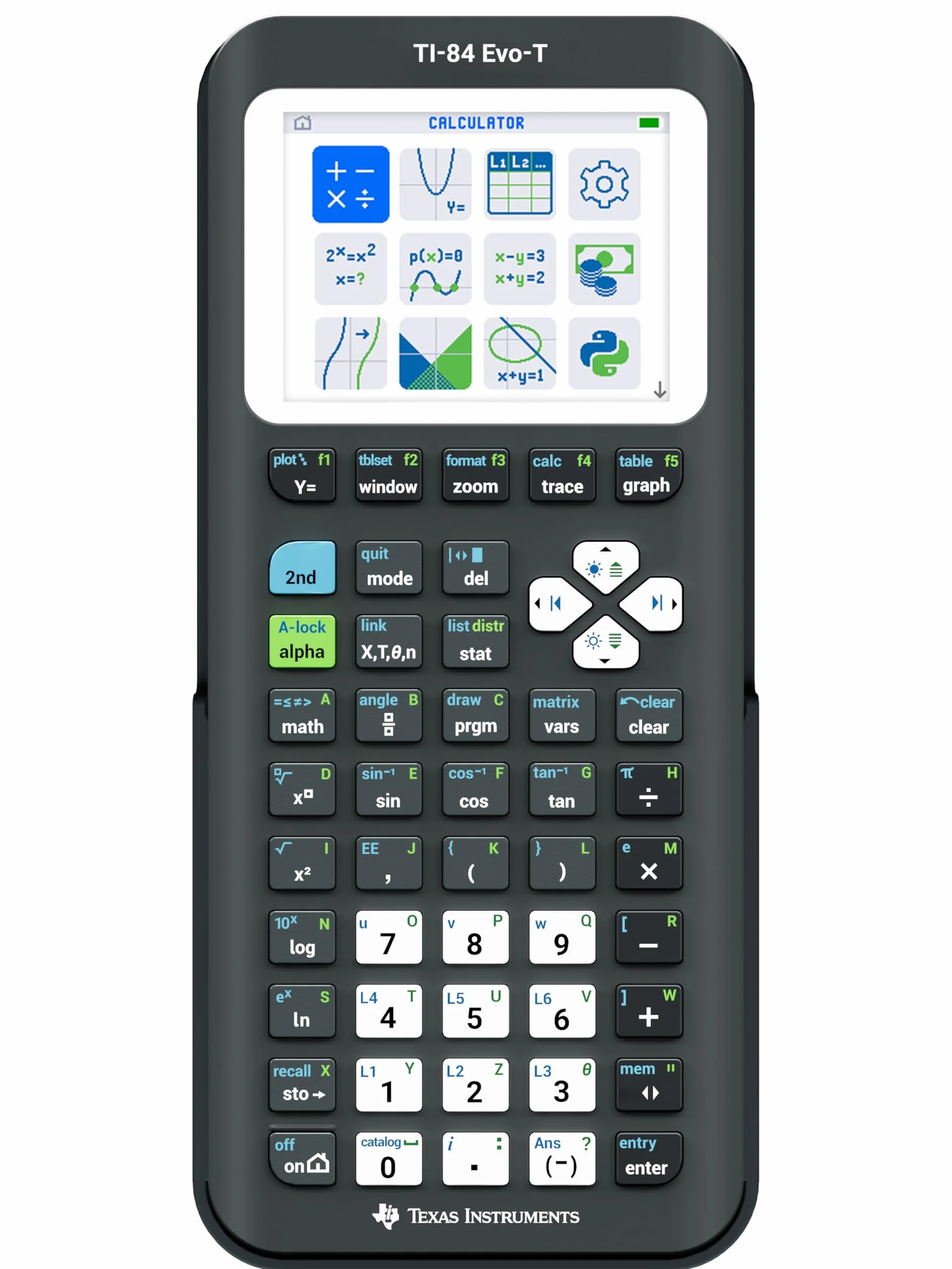 Texas Instruments TI-84 Evo-T Calcolatrice grafica, supporto Python, ricaricabile, USB-C, modalità di prova