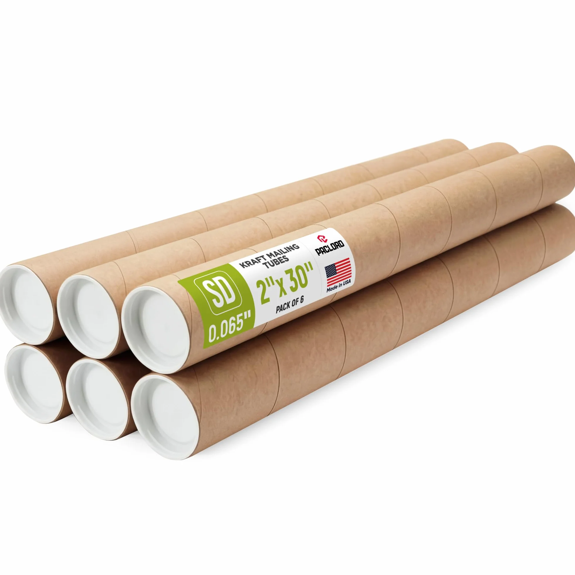 Tubo per spedizioni in carta kraft, 5,1 x 76,2 cm, 6 tubi, 12 tappi | Tubo di cartone approvato USPS per la spedizione e la conservazione di poster, stampe, opere d'arte e documenti