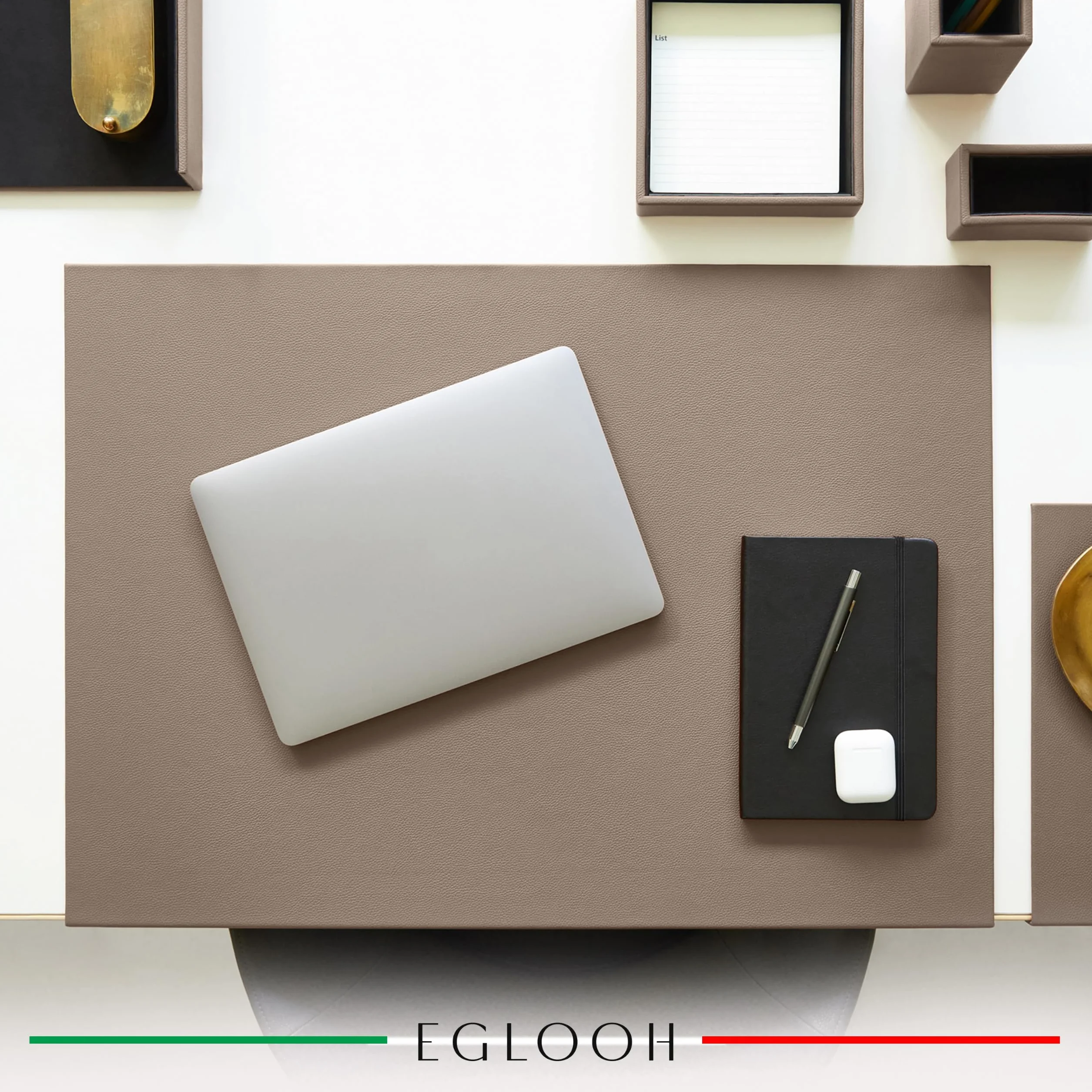 Eglooh - Adamantis - Sottomano Scrivania in Vera Pelle Grigio Talpa cm 70x50 - Design Moderno, Resistente Struttura in Acciaio con Profilo a L, Fondo Antiscivolo - Made in Italy