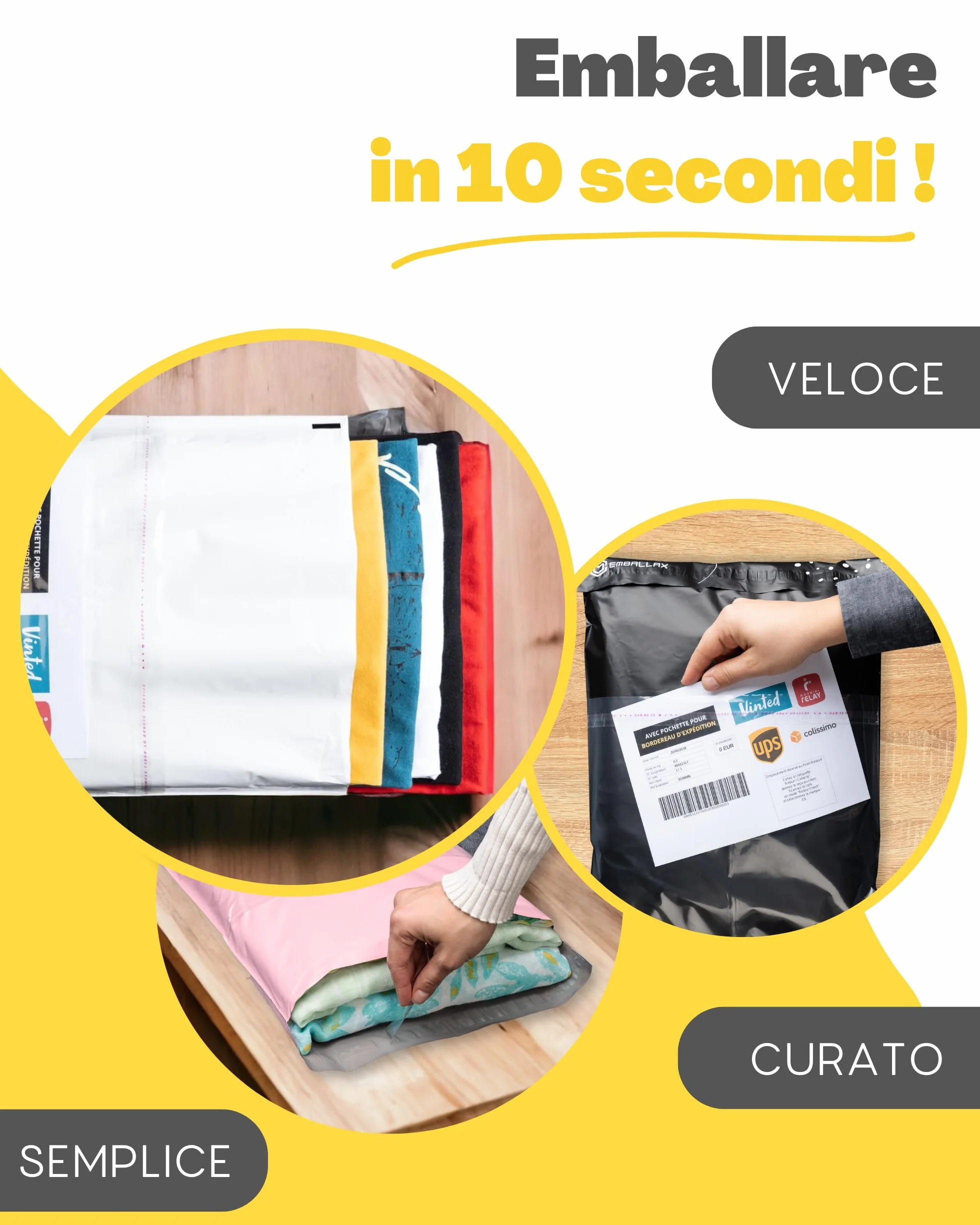 EMBALLAX Sacchetti Spedizione in Plastica XXL 60x45cm Non Trasparenti Resistenti Buste con Tasca per Bollettino