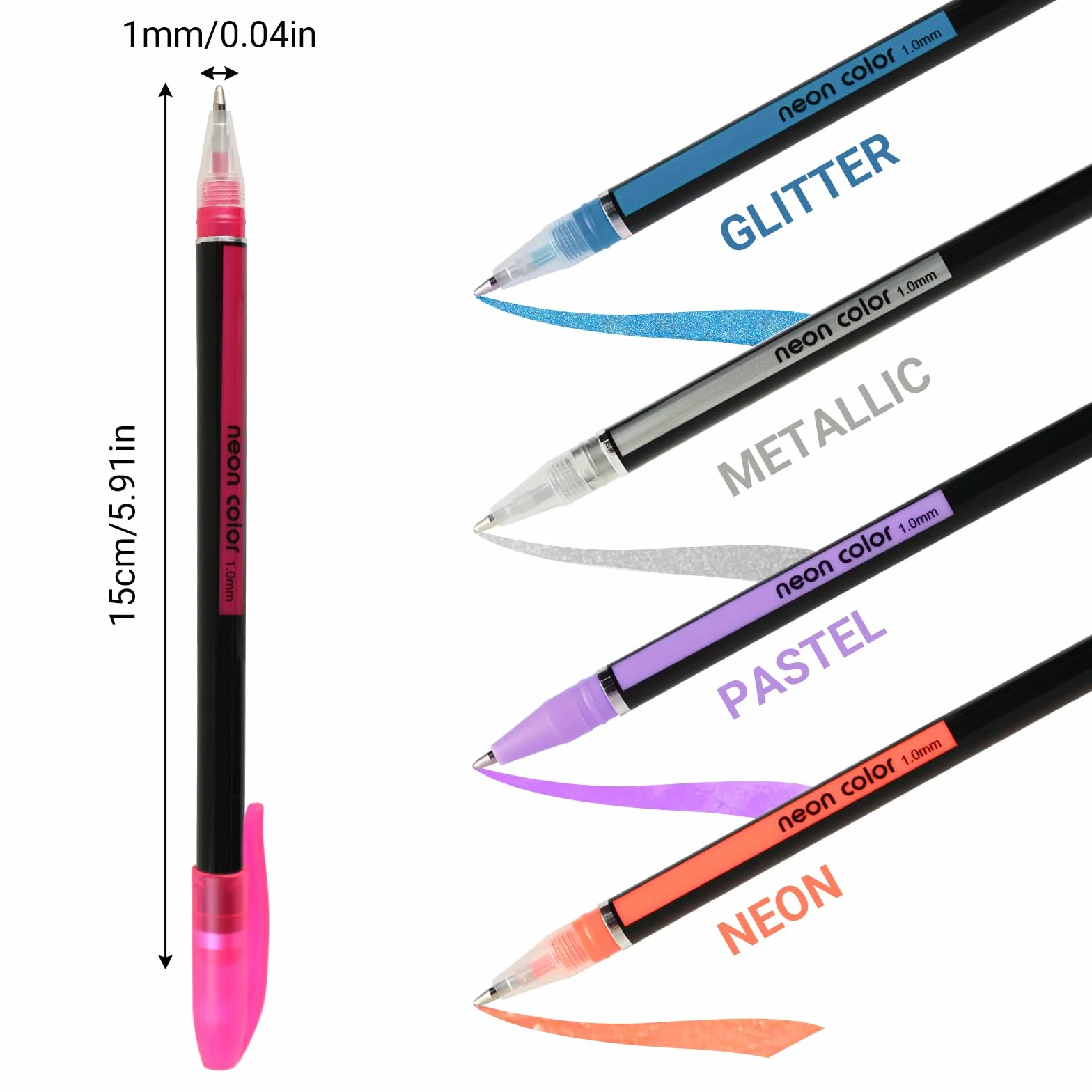 RMIVEGLIA Set da 48 Penne Gel Colorate - 12 Metallizzate, 12 Glitterate, 12 Neon, 12 Acquerello