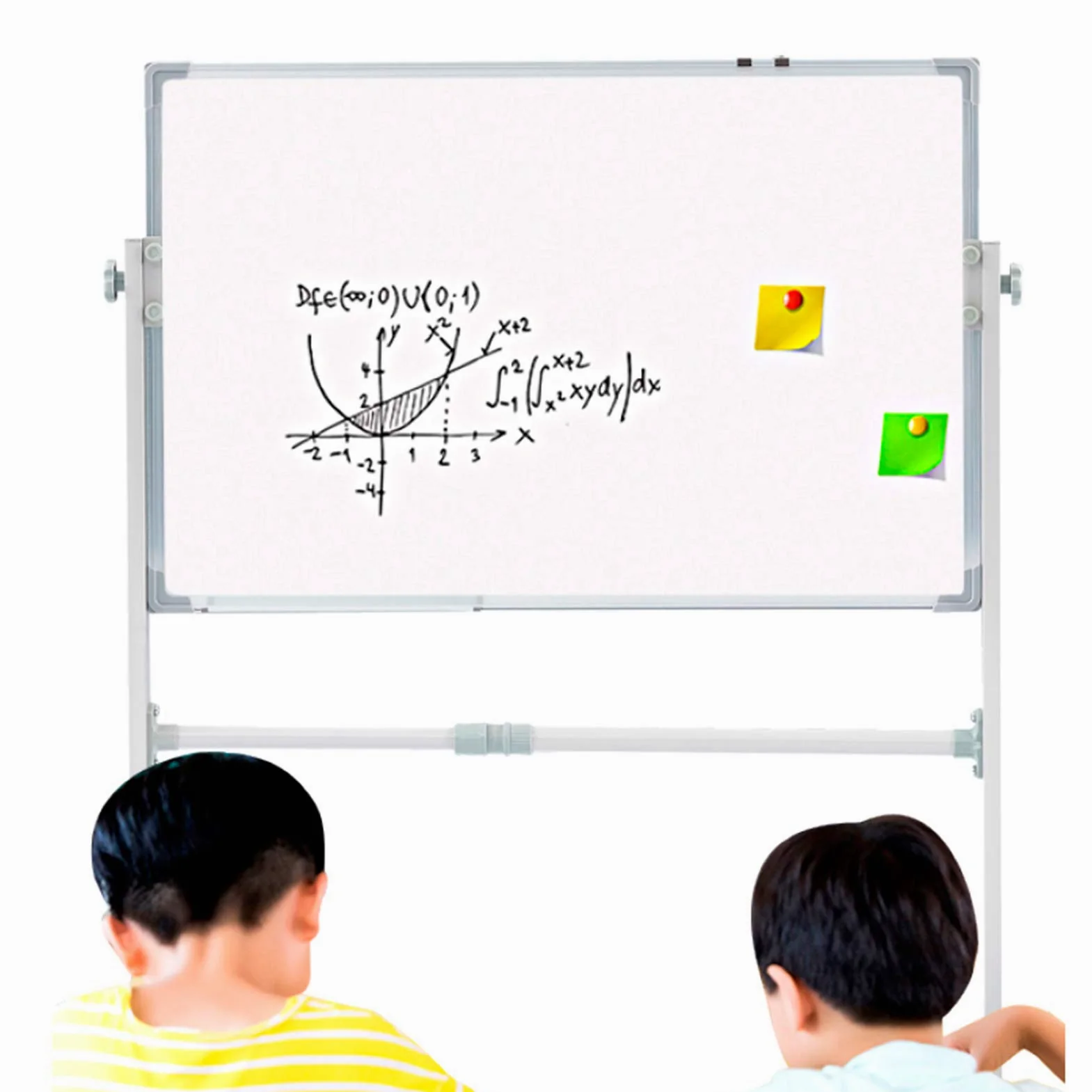 Lavagna Mobile Lavagna Magnetica Mobile bifacciale cancellabile a Secco Telaio in Alluminio Reversibile a 360° Regolabile in Altezza per casa Ufficio Scuola (90X120CM)