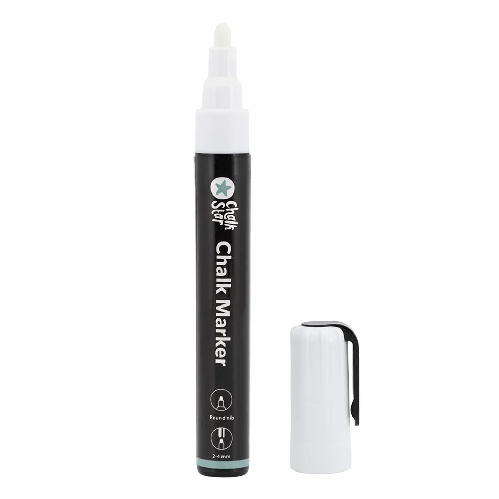 SECURIT Chalk Star 2 szt. pisaki do kredy płynnej białe do tablic, okien, szkła – końcówki okrągłe 2-4 mm