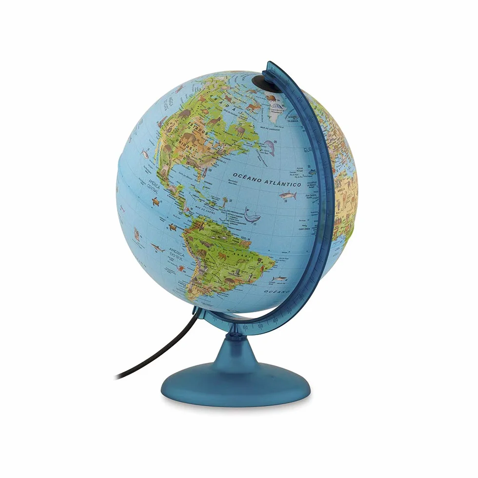 Tecnodidattica - Palloncino Safari per Bambini e Ragazzi | Illuminato e Rotante | Cartografia illustrata e brochure con Informazioni | Meridiano Laureato | Testo in Spagnolo | Diametro 25 cm