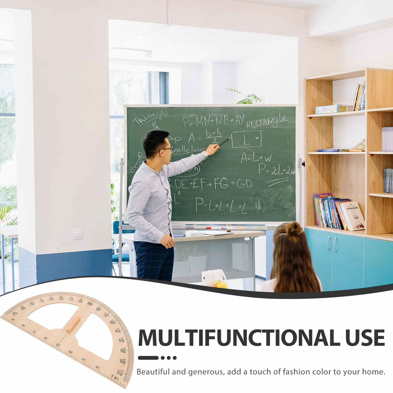 Ipetboom Righello Didattico in Legno per Insegnanti Goniometro Grande per Geometria Strumento di Misura per Aula Righello di Apprendimento per Lezioni Matematiche