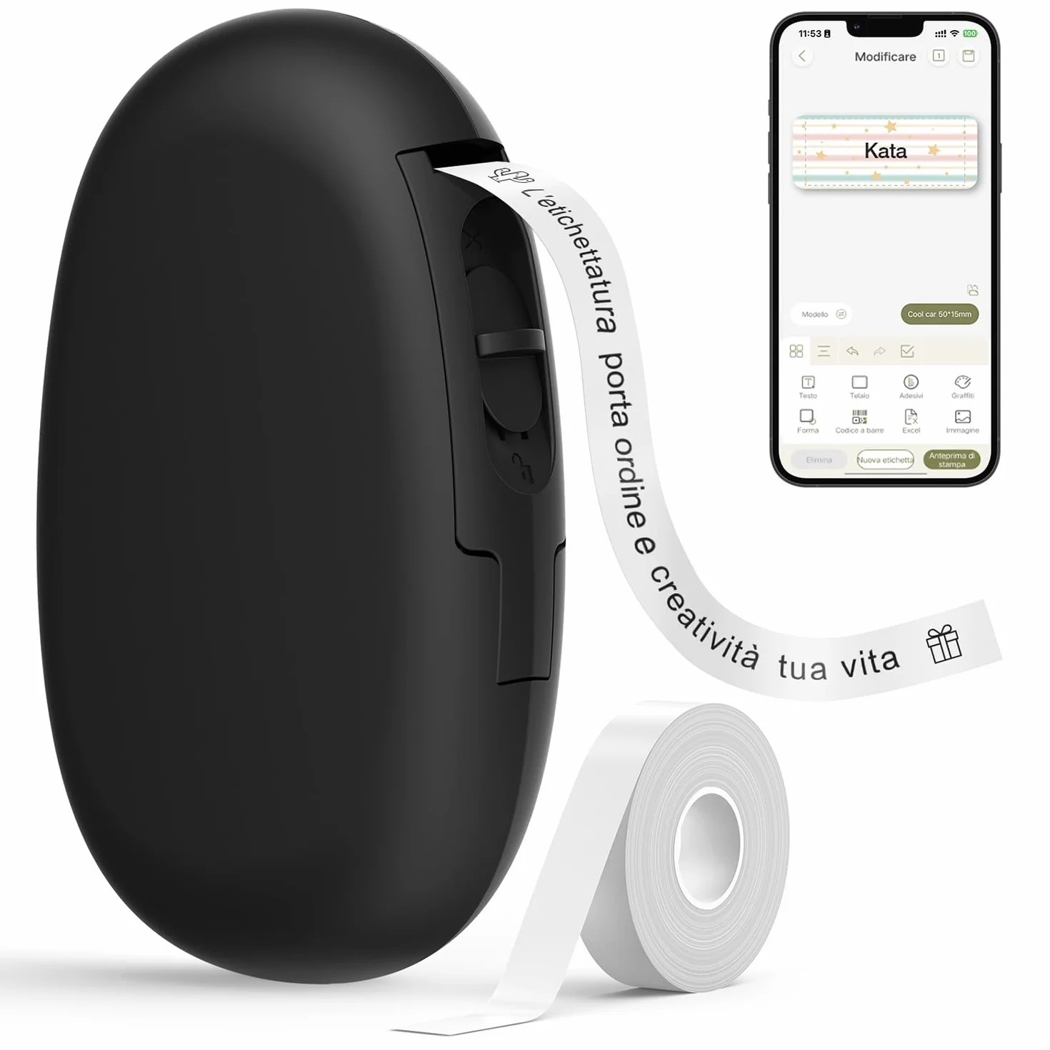 SUPVAN E10 Mini Etichettatrice Bluetooth, Etichette Adesive Impermeabili, App con 40+ Caratteri e 600+ Icone, Stampante per Casa, Ufficio