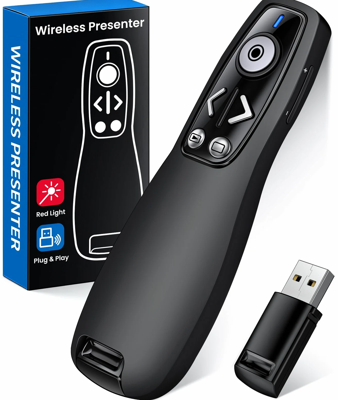 ELISWEEN Presentation Clicker - Telecomando wireless per PowerPoint, RF 2,4 GHz, USB, PowerPoint, con collegamento ipertestuale e controllo volume, avanzatore di diapositive PowerPoint, per Mac