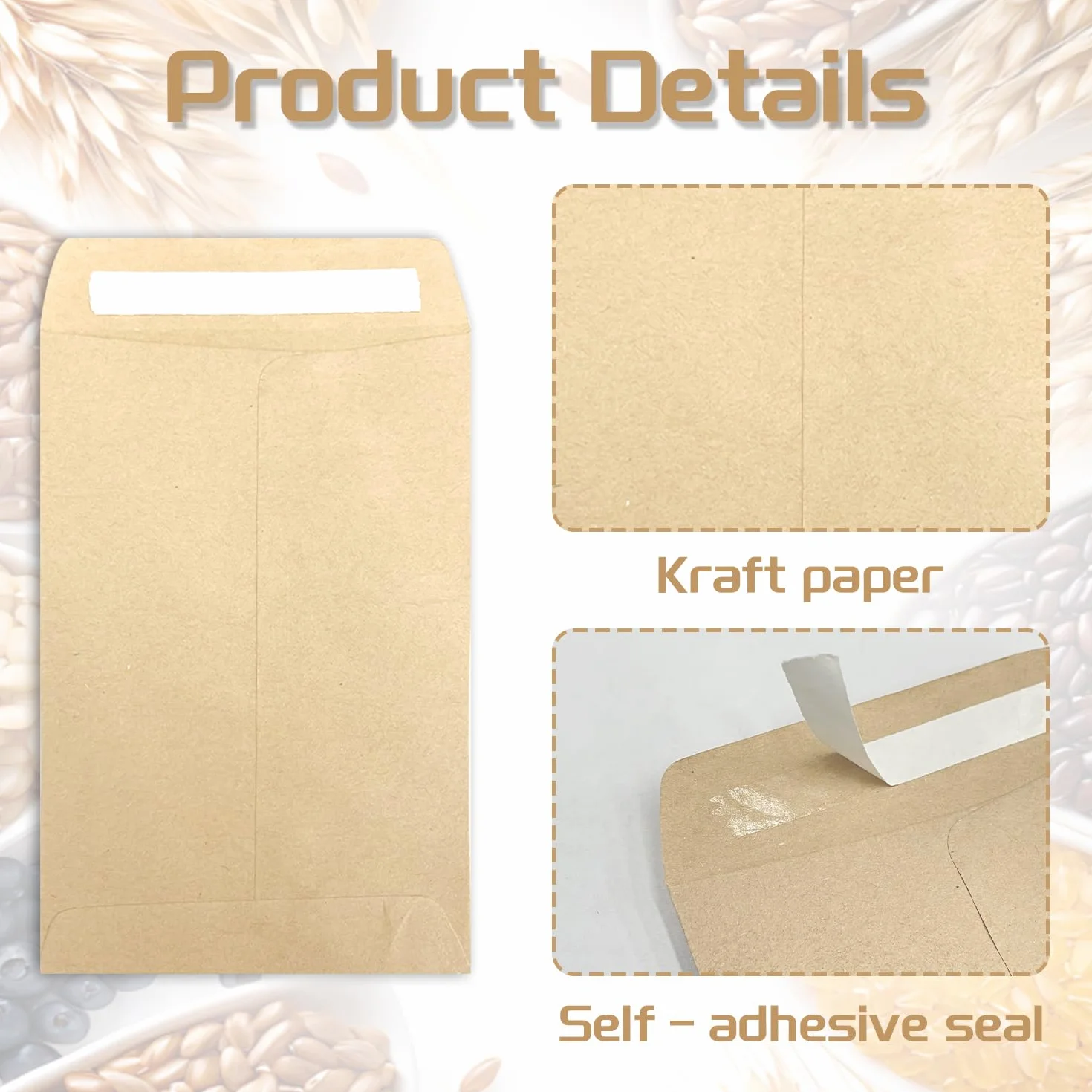 Buste Marroni Autoadesive per Semi 100 Pezzi 8x12 cm Stampate con Modello di Nome