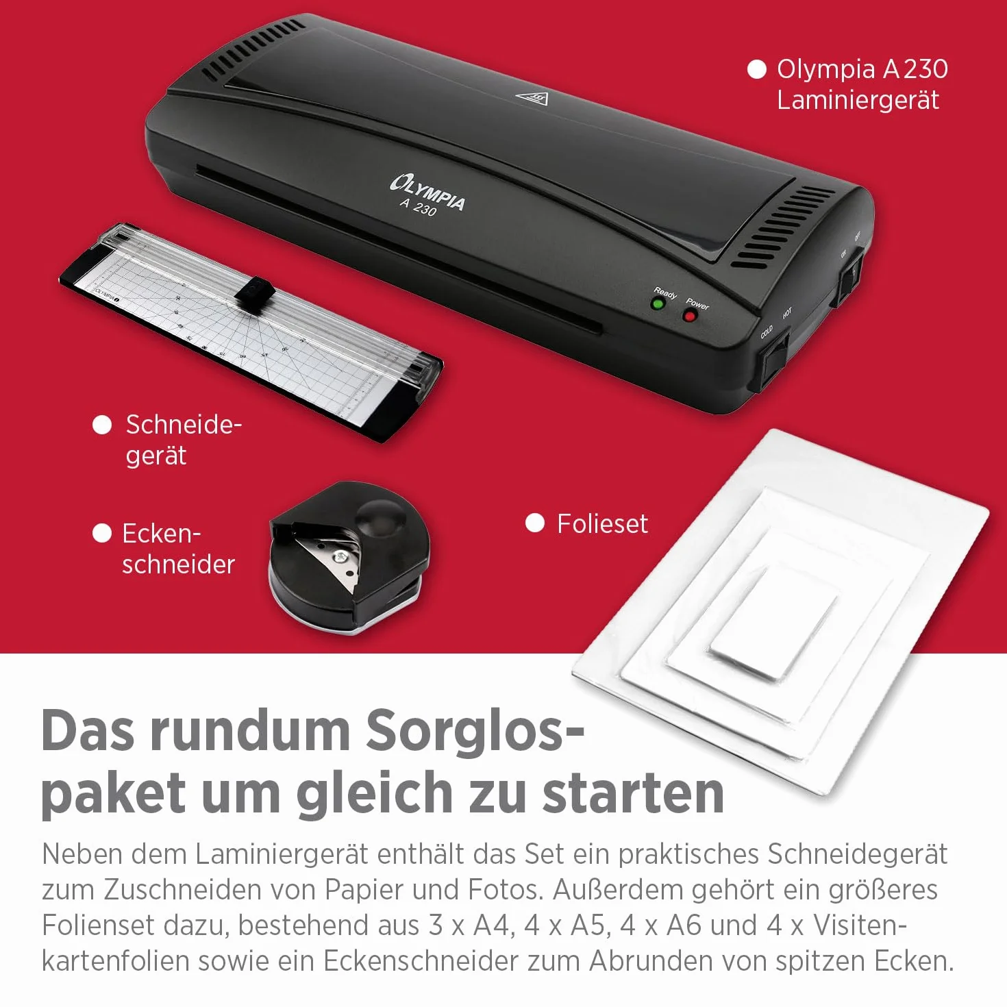 Olympia A 230, set di plastificazione 4 in 1 per A4, 75-125 micron, nero, 3113