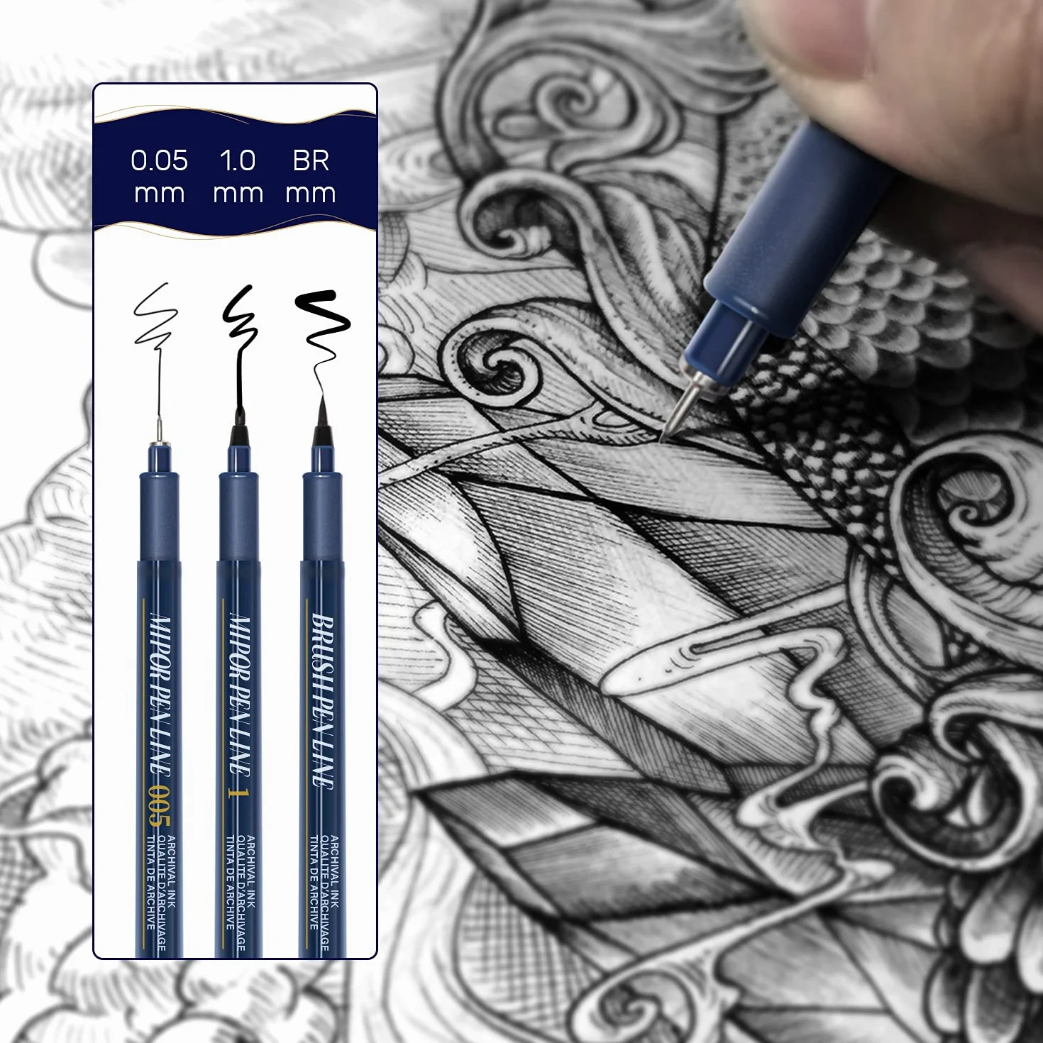 Pennini Fineliner Penne 12 Pcs Black Micro Liner Pen (0,03 mm-3 mm) per Disegni Tecnici e Illustrazioni