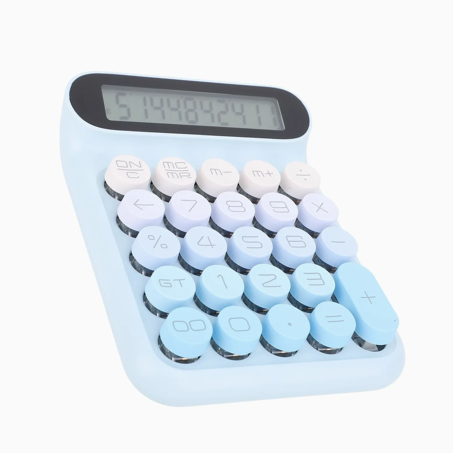 Fockety Calcolatrice Meccanica, Calcolatrice da Tavolo a Risparmio Energetico con Interruttore Blu a 24 Tasti, Carina con Display LCD Cuscinetti Antiscivolo con Angolo di 15 Gradi per Ufficio (BLUE)