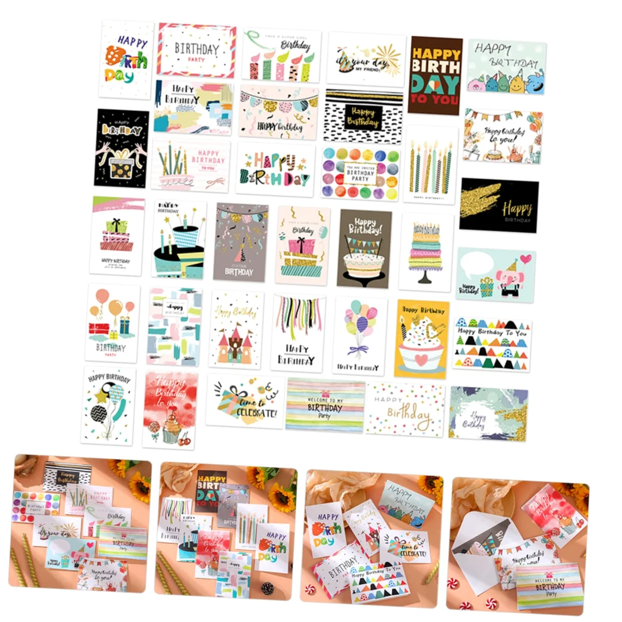 jojofuny 36 Pezzi Biglietti Compleanno Creativi Carta Biglietti Augurali con Design Elegante per Messaggi Regali Compleanno per Festeggiare Speciali