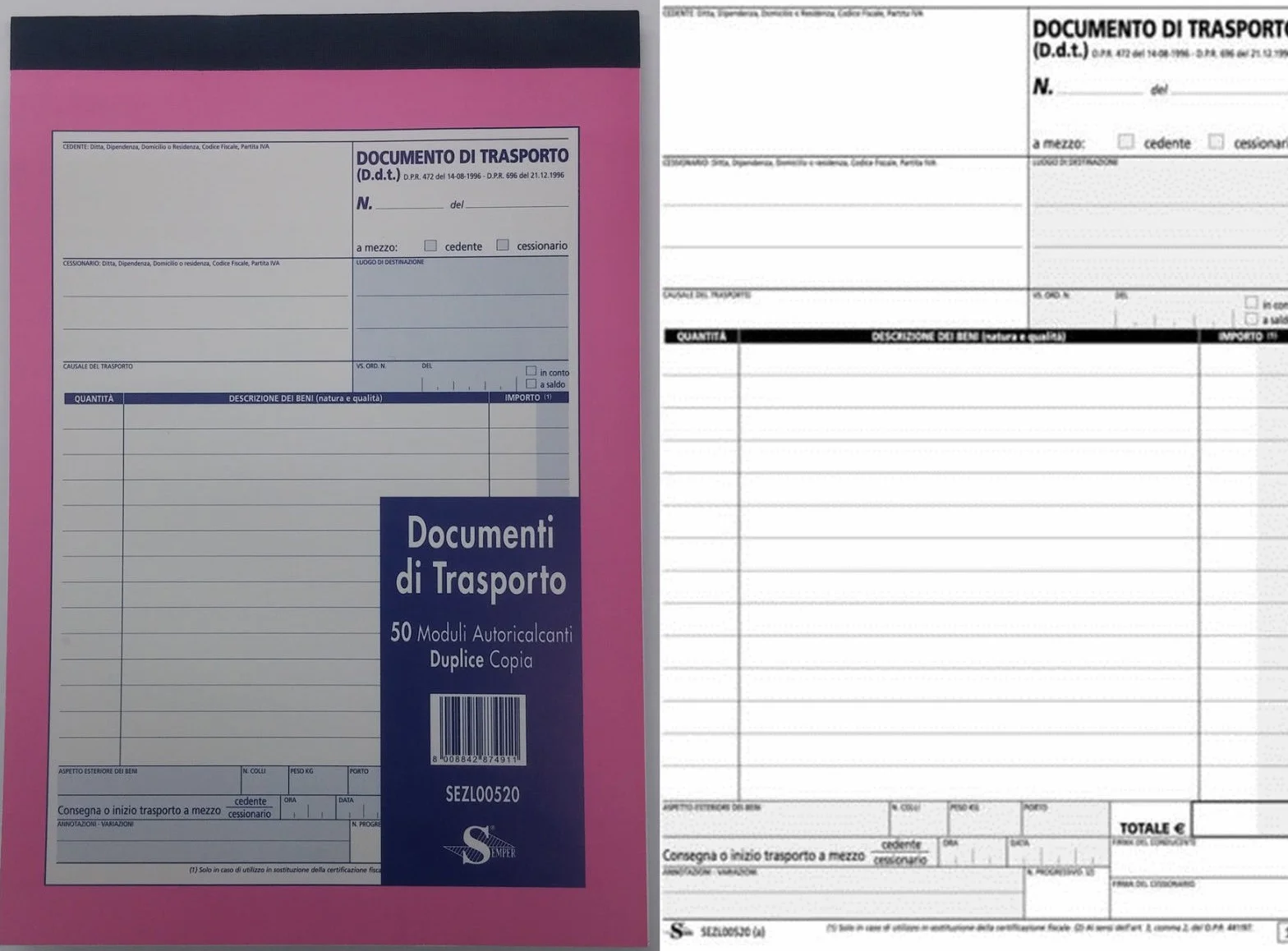 BLOCCO DOCUMENTI DI TRASPORTO 2 COPIE DDT 50 MODULI AUTORICALCANTI A5 21X15