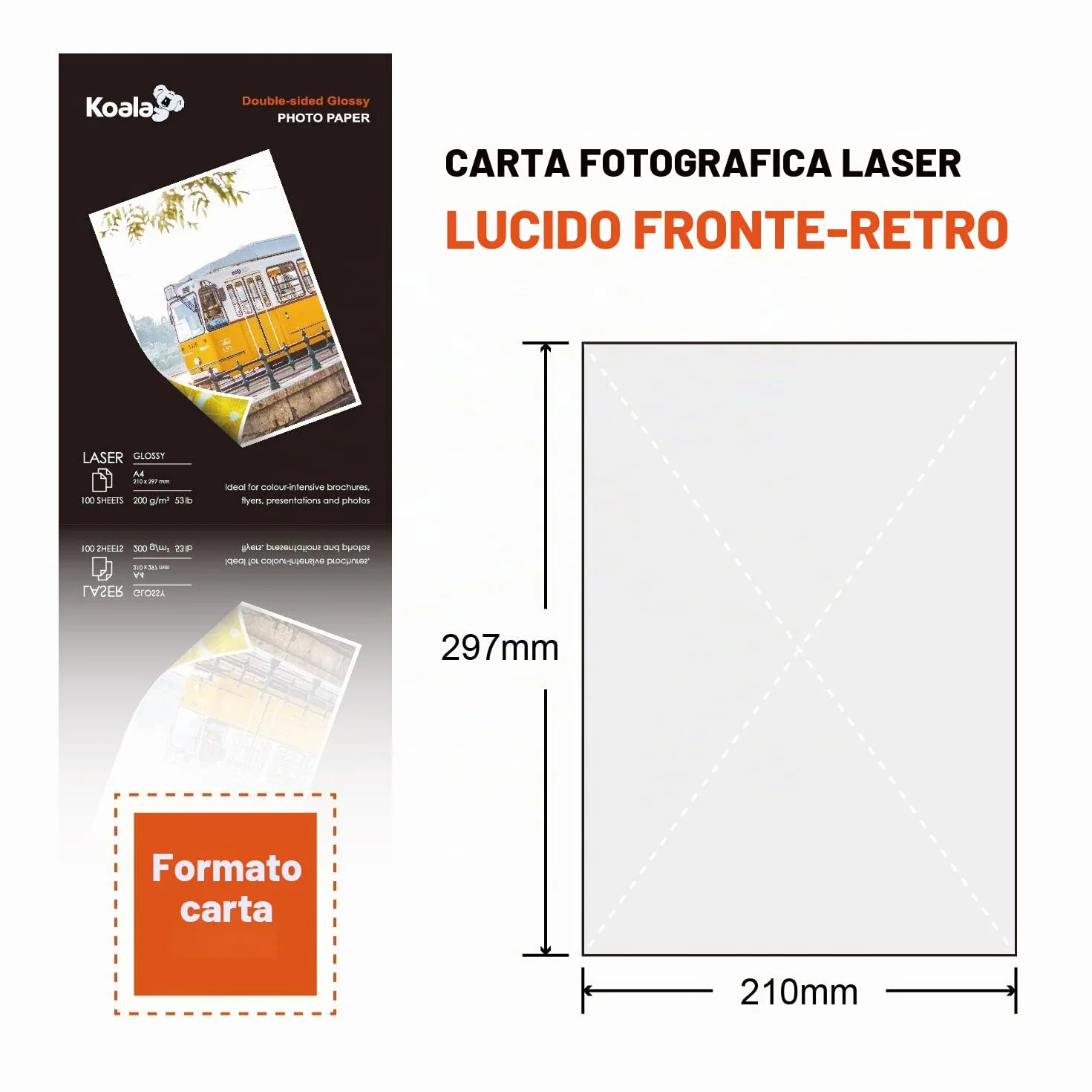 KOALA Carta fotografica Lucida Fronte-Retro A4 200 g/m² 100 fogli per stampante LASER